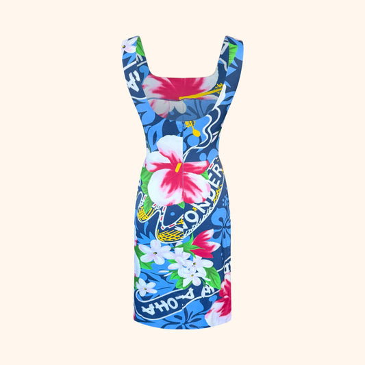 D&G S/S 2000 Runway Hawaian Flower Blue Dress