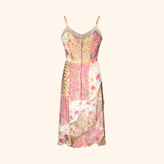 Roberto Cavalli Class 2000s Silk Patchwork Slip Dress