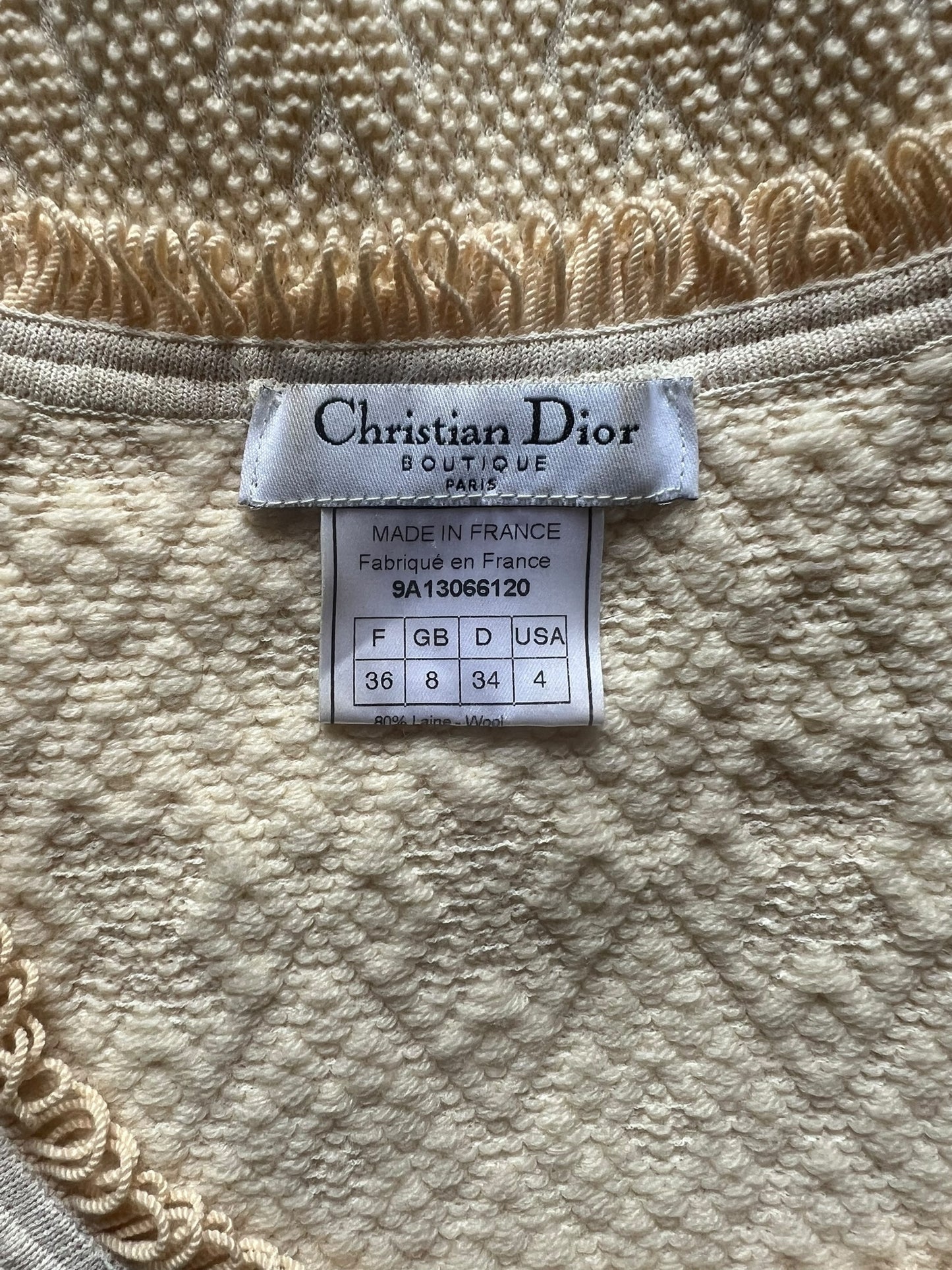 CHRISTIAN DIOR F/W 1999 Cream Fringed Wool Knit Dress (S)