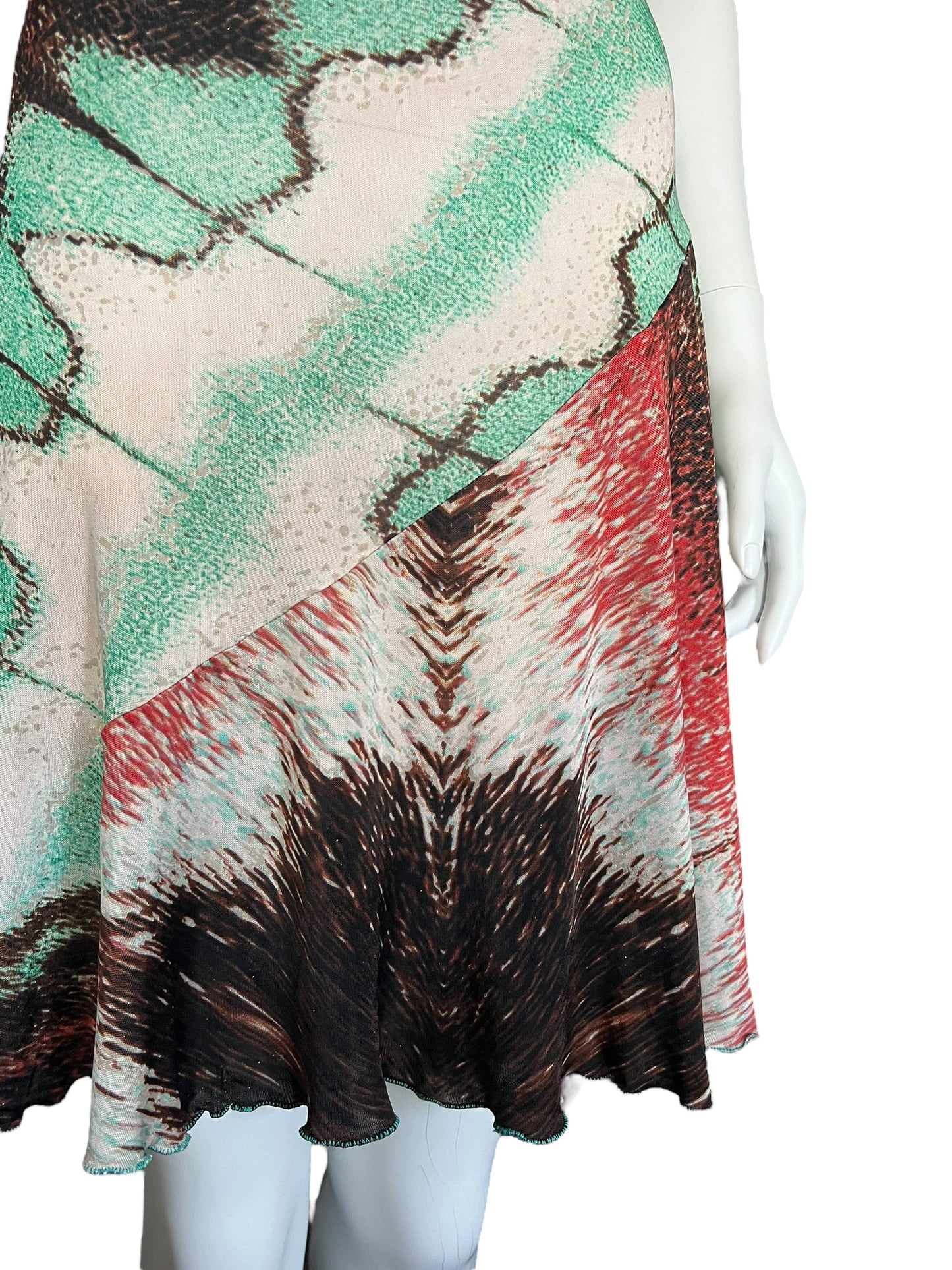 ROBERTO CAVALLI Early 2000s Feather Print Halterneck Dress (S-M)