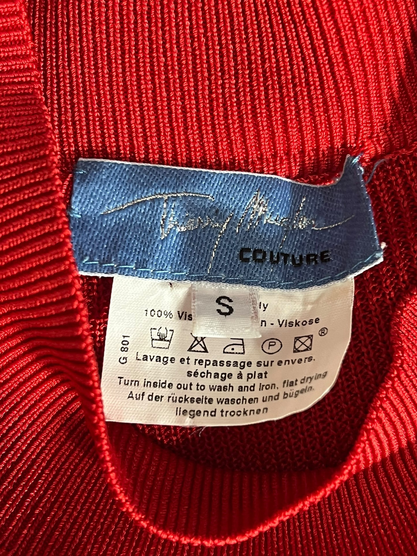 THIERRY MUGLER 1990s Ribbed Red Cut-Out Midi Dress (XS-S)