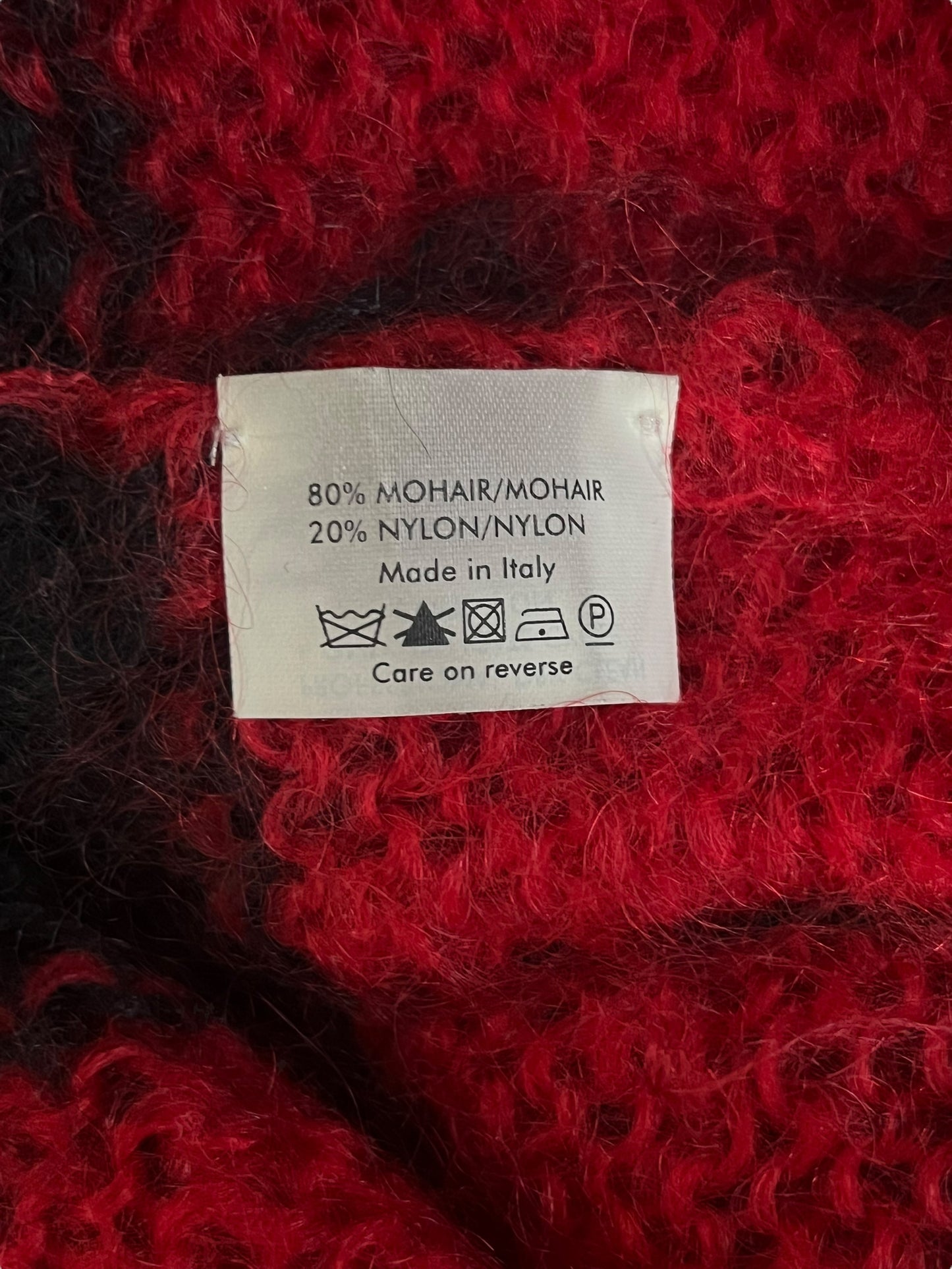 ALEXANDER MCQUEEN Red and Black Striped Mohair Knit Sweater Dress (L)