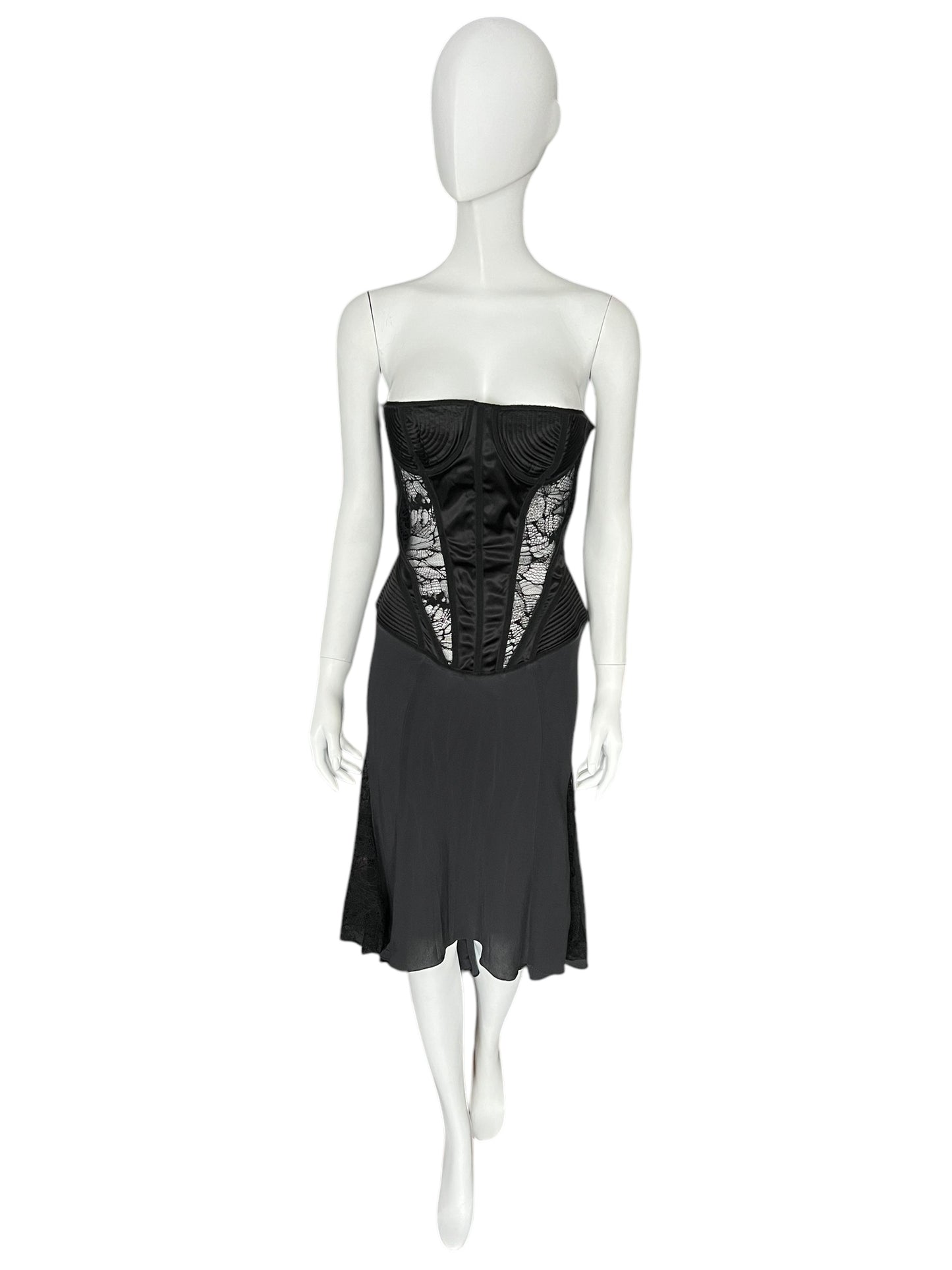 JULIEN MACDONALD Black Silk Corset Lace Detail Dress (L)