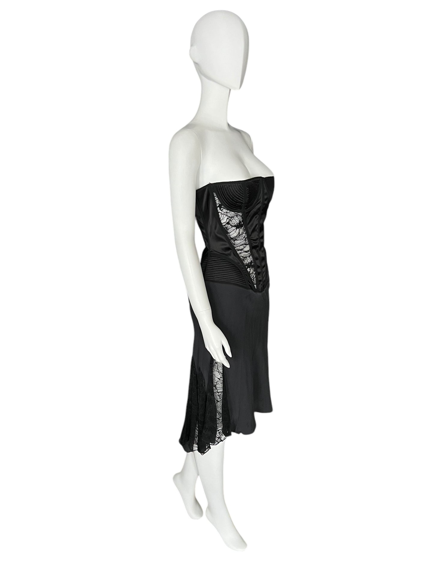 JULIEN MACDONALD Black Silk Corset Lace Detail Dress (L)