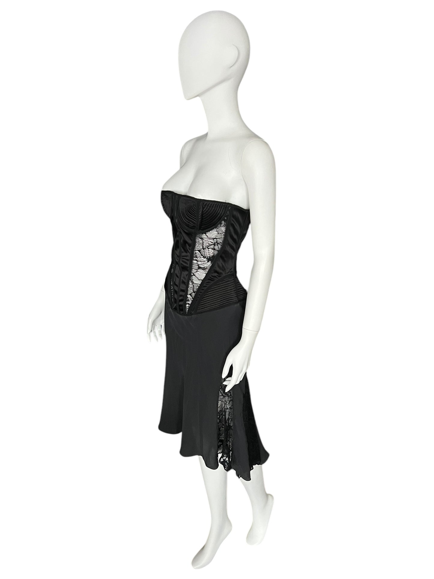 JULIEN MACDONALD Black Silk Corset Lace Detail Dress (L)