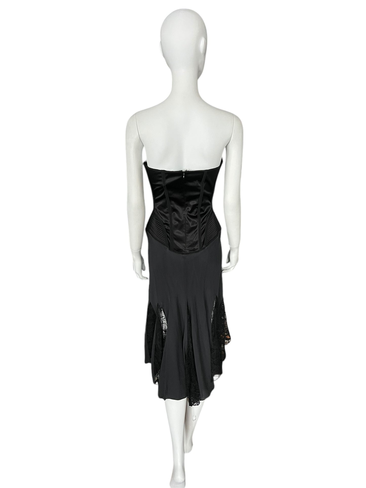 JULIEN MACDONALD Black Silk Corset Lace Detail Dress (L)