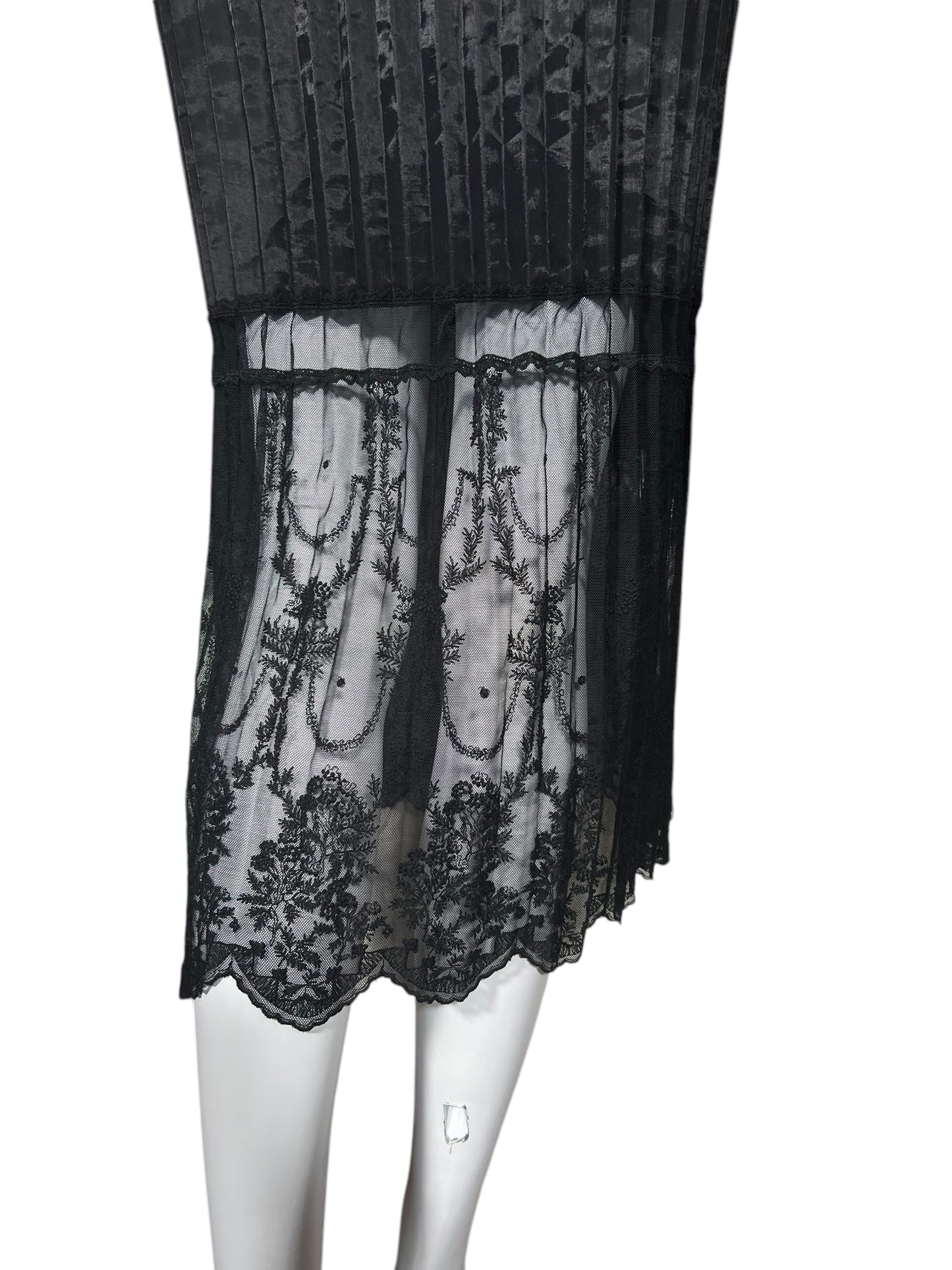 STELLA MCCARTNEY Sheer Pleated Midi Dress with Lace Hem (M-L)