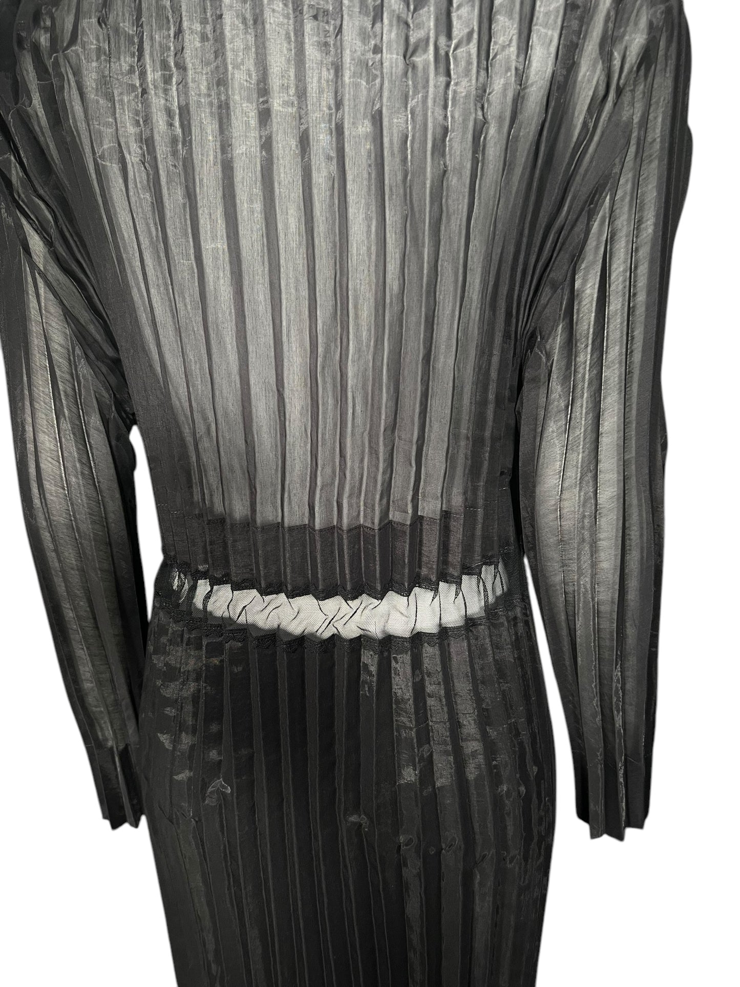 STELLA MCCARTNEY Sheer Pleated Midi Dress with Lace Hem (M-L)