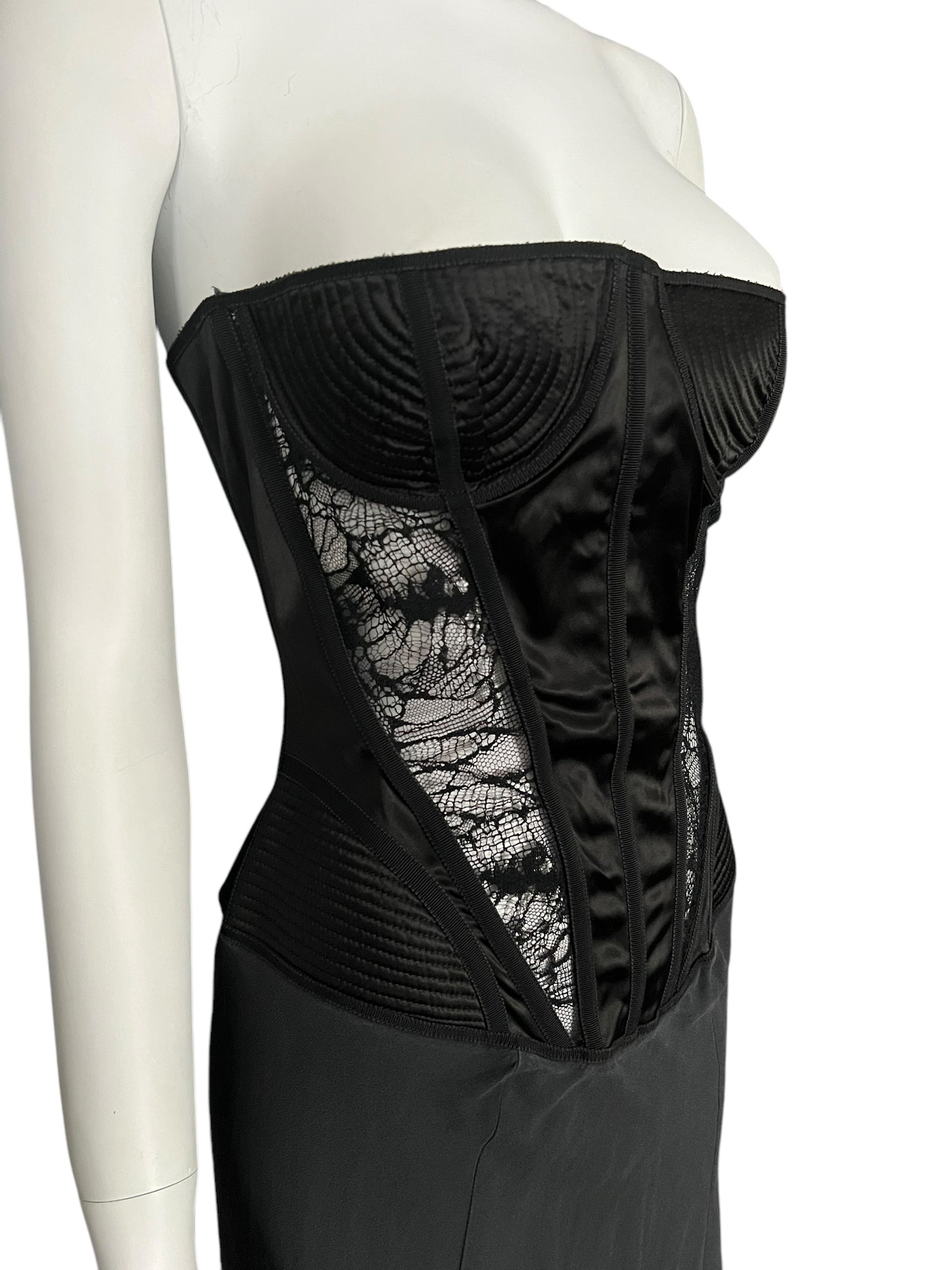JULIEN MACDONALD Black Silk Corset Lace Detail Dress (L)