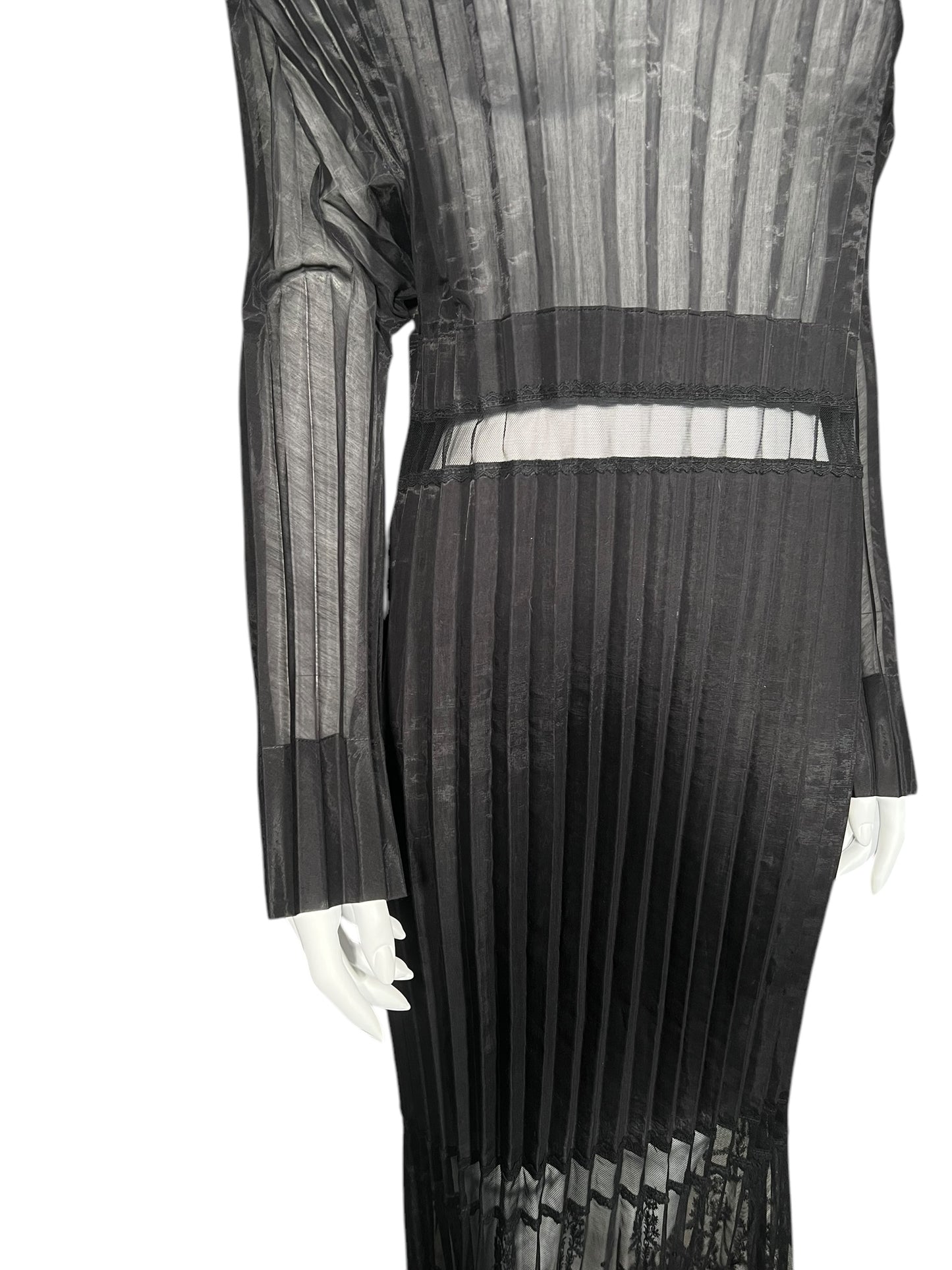STELLA MCCARTNEY Sheer Pleated Midi Dress with Lace Hem (M-L)