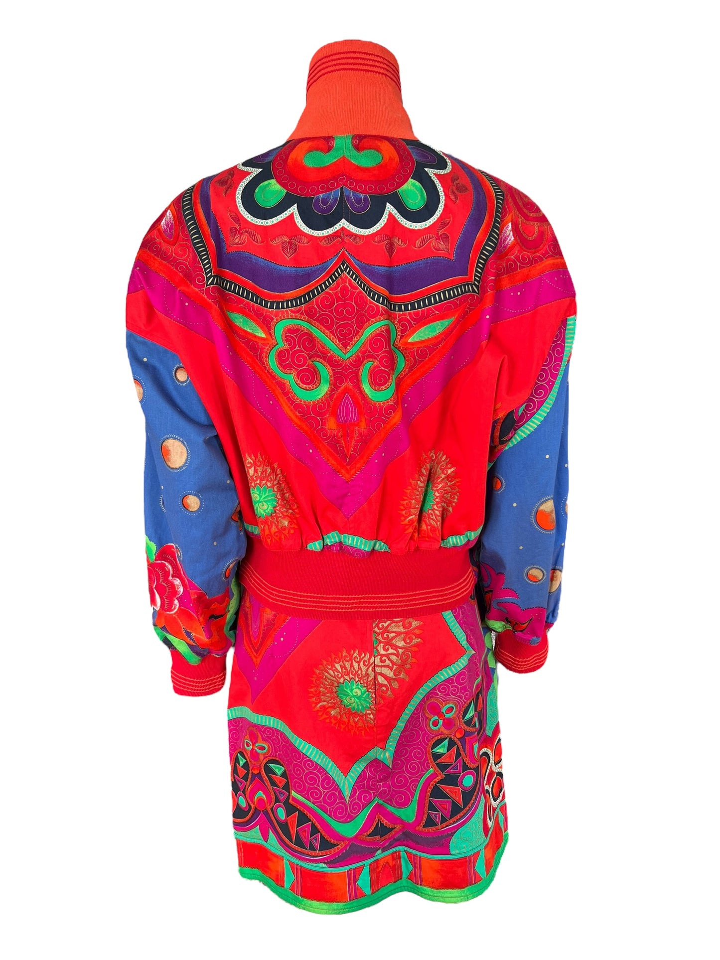 GIANNI VERSACE S/S 1991 Multicolour Cotton Bomber Jacket & Skirt Set (M)