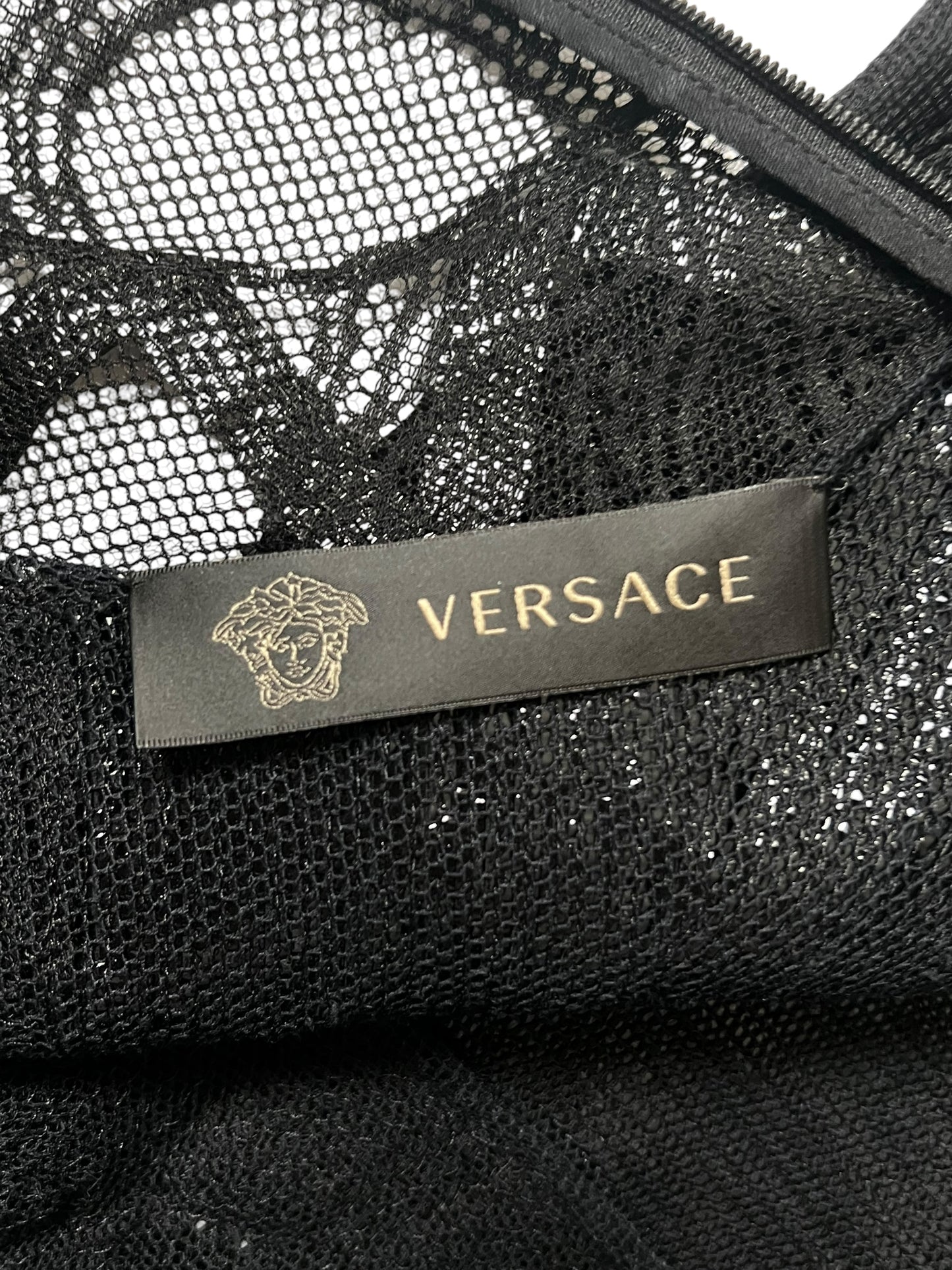 VERSACE Black Beaded Mesh Panel Dress (XS-S)