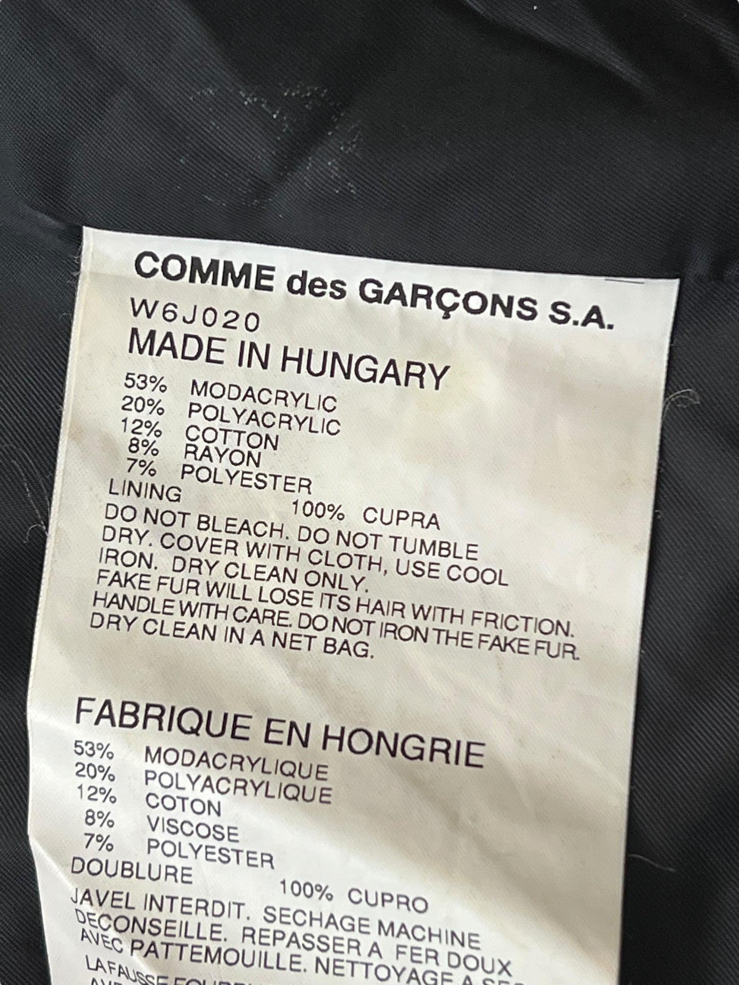 COMME DES GARÇONS F/W 2006 Black Faux Fur Cropped Jacket (M)