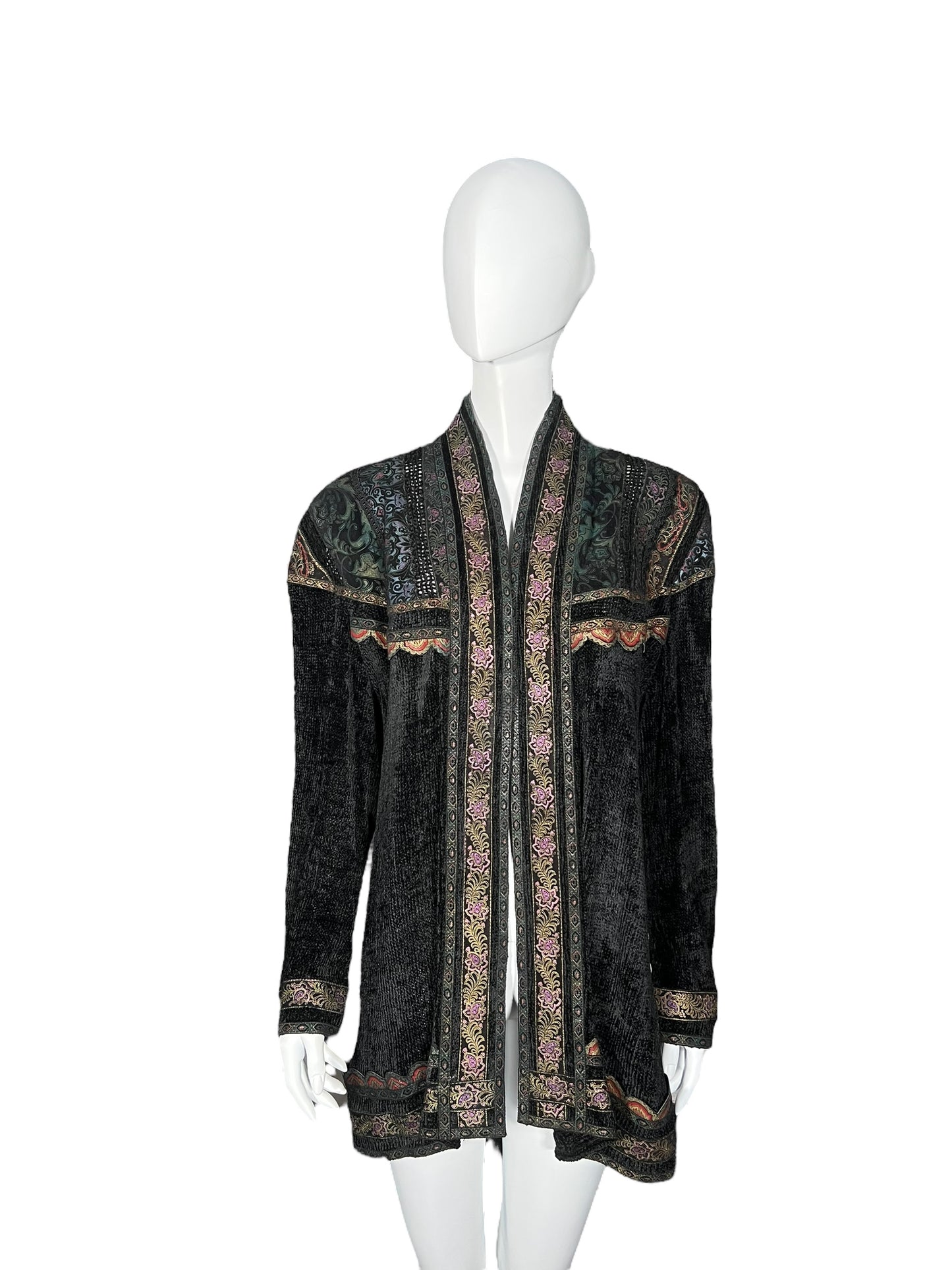 ROBERTO CAVALLI 1980s Chenille and Painted Leather Duster (L-XL)