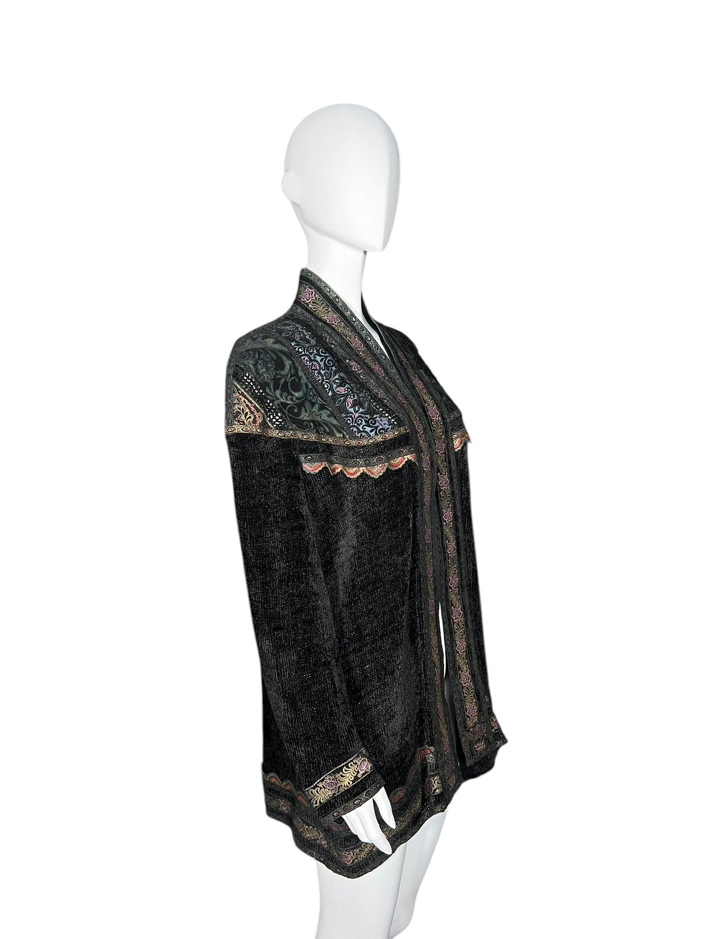 ROBERTO CAVALLI 1980s Chenille and Painted Leather Duster (L-XL)