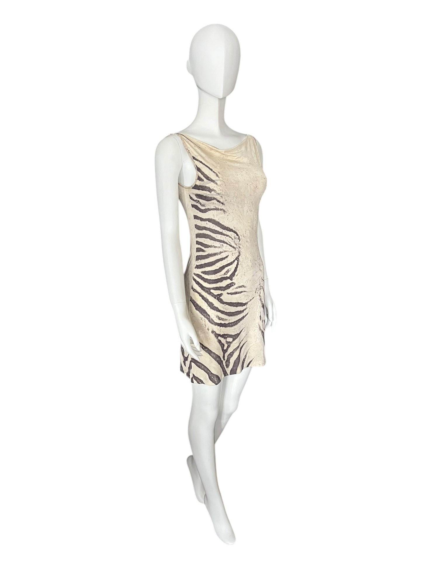ROBERTO CAVALLI S/S 1999 Beige Zebra-Print Sleeveless Dress (XS)