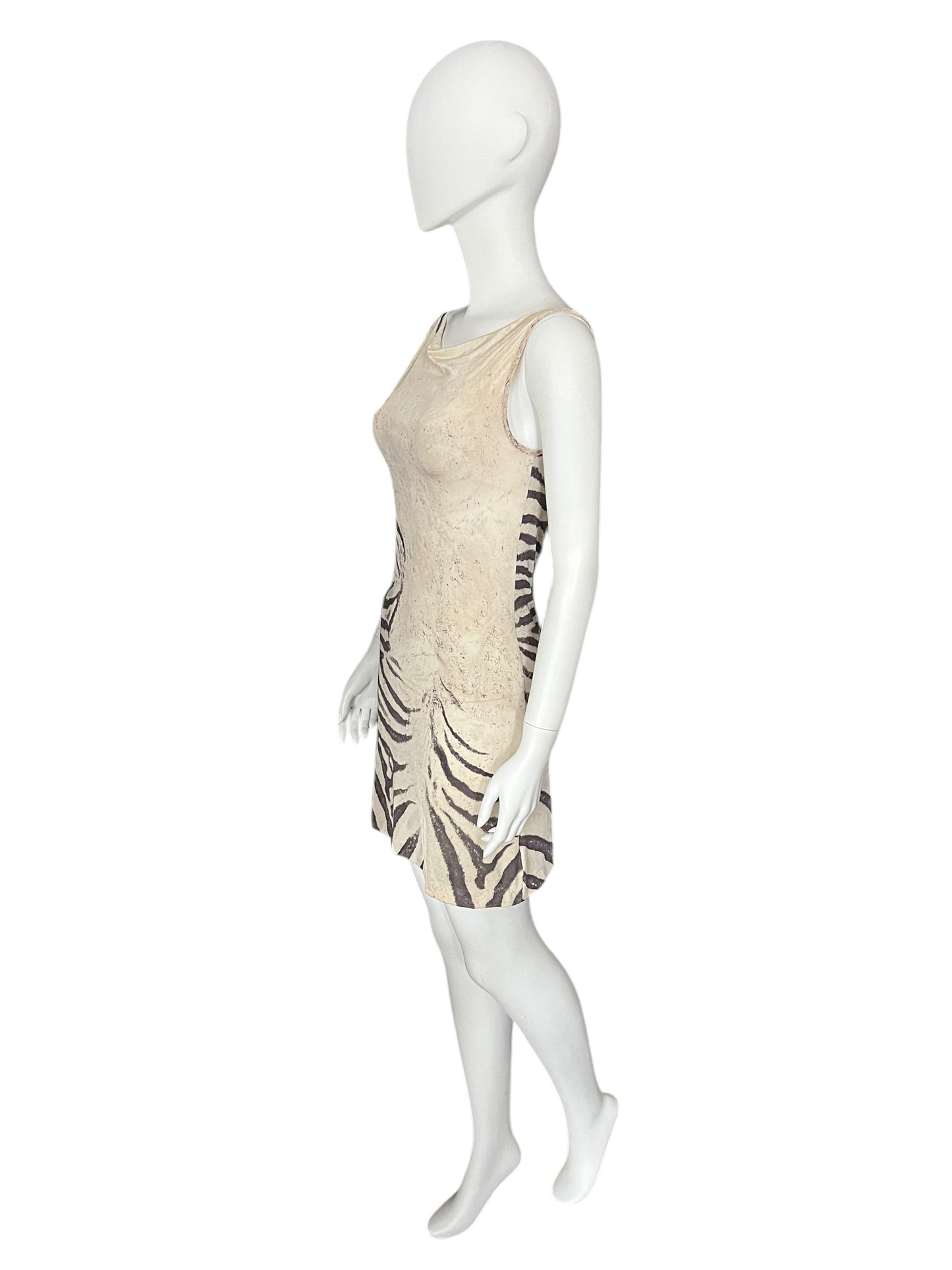 ROBERTO CAVALLI S/S 1999 Beige Zebra-Print Sleeveless Dress (XS)