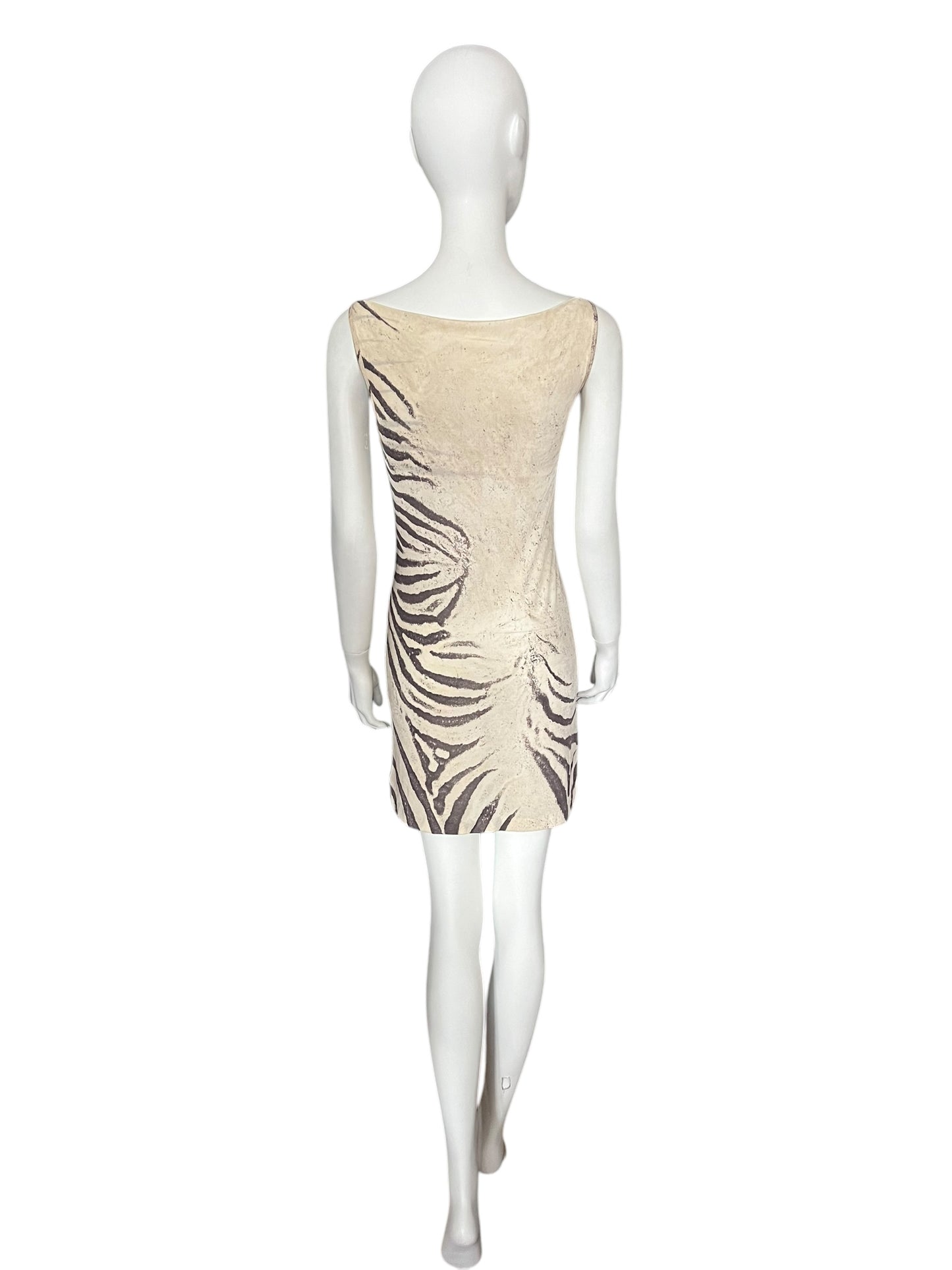ROBERTO CAVALLI S/S 1999 Beige Zebra-Print Sleeveless Dress (XS)
