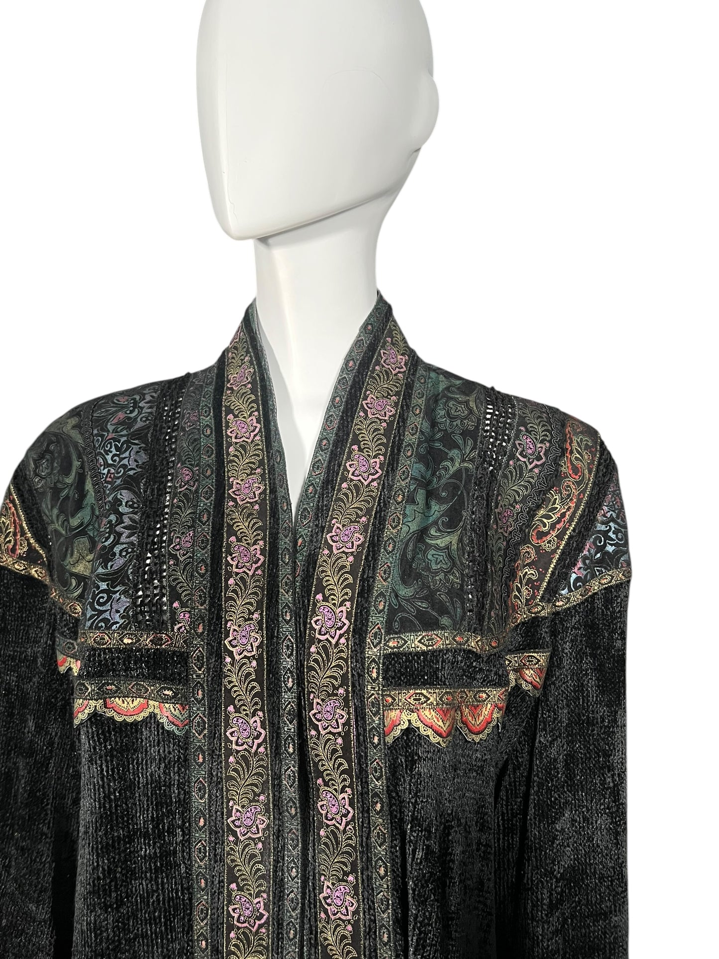 ROBERTO CAVALLI 1980s Chenille and Painted Leather Duster (L-XL)