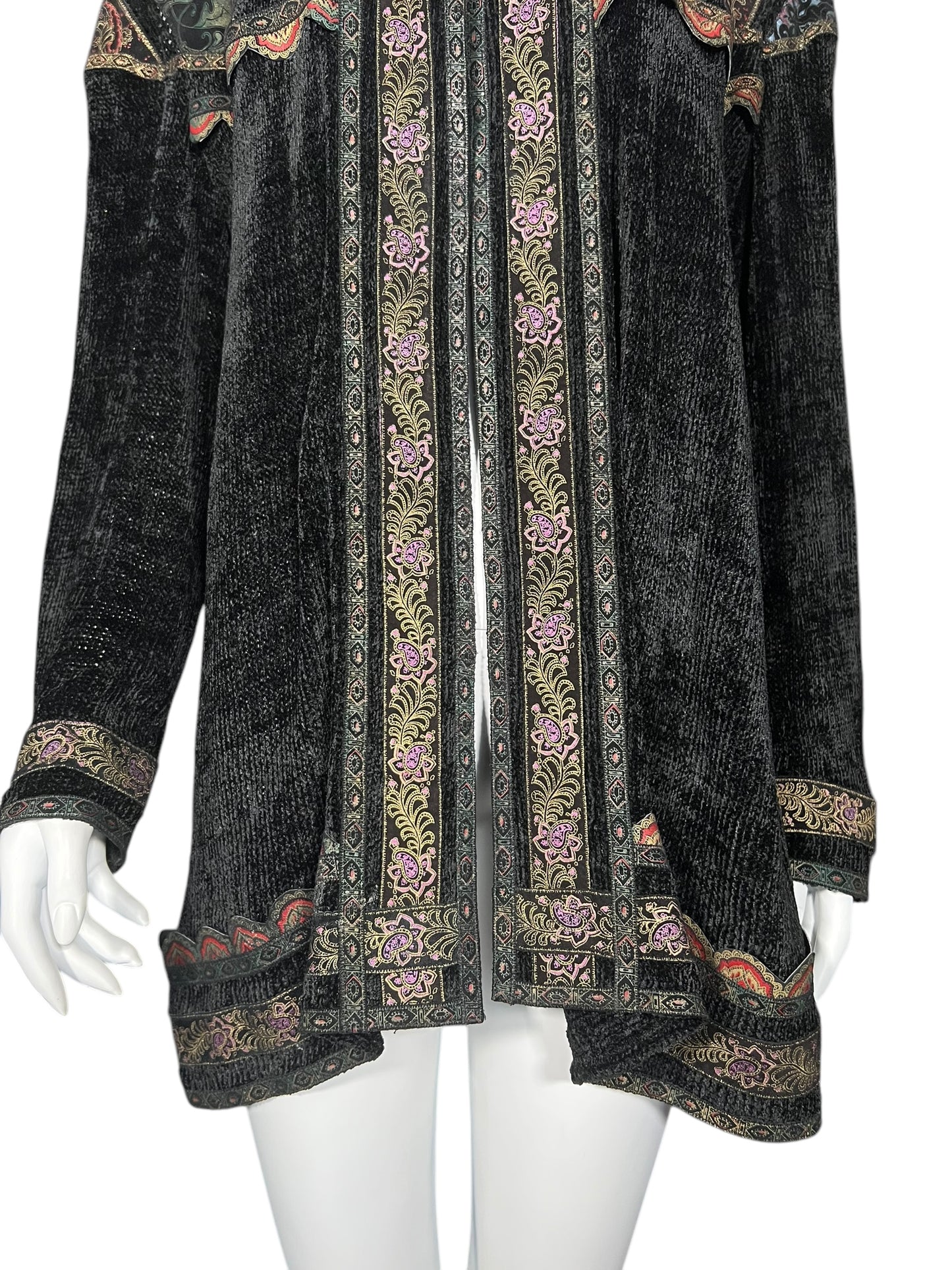 ROBERTO CAVALLI 1980s Chenille and Painted Leather Duster (L-XL)