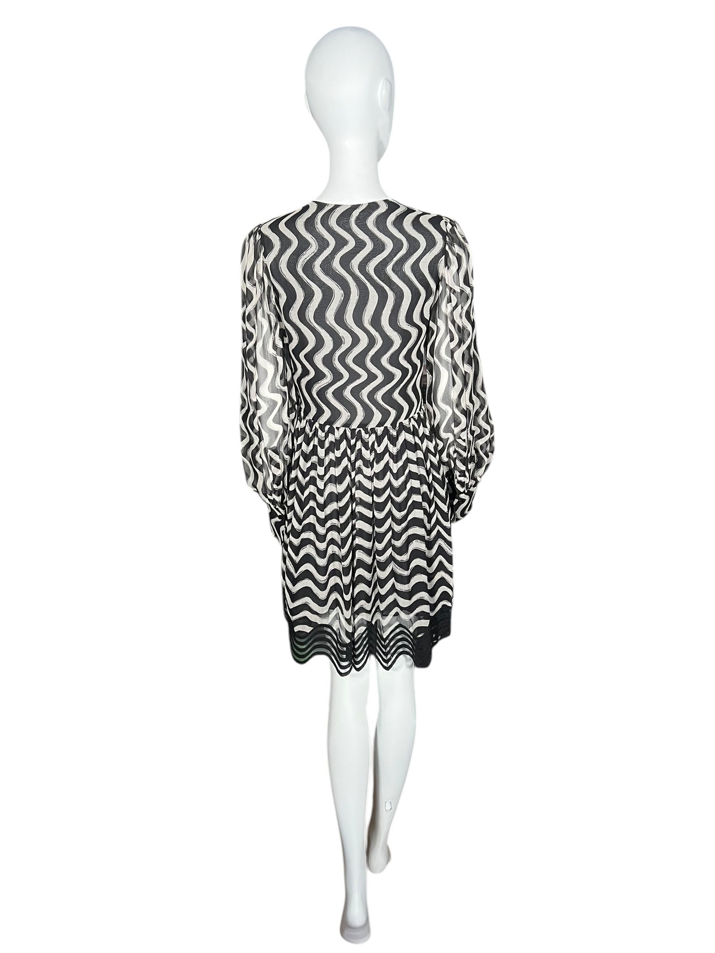STELLA MCCARTNEY Black and White Wave Embroidered Silk Mini Dress (S)