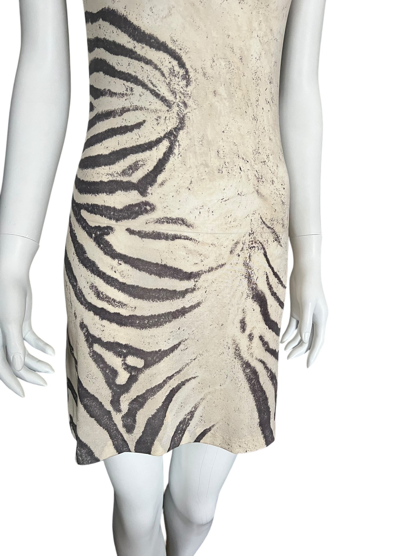 ROBERTO CAVALLI S/S 1999 Beige Zebra-Print Sleeveless Dress (XS)