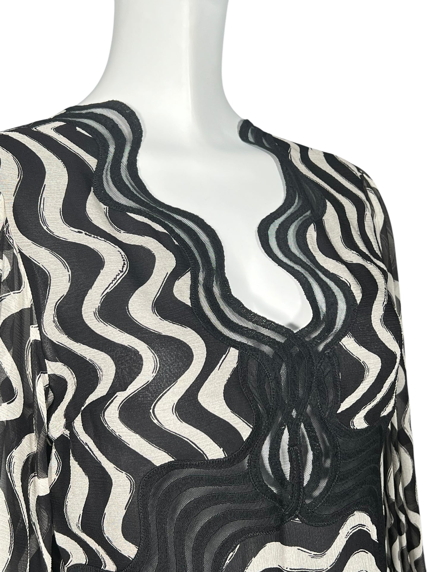 STELLA MCCARTNEY Black and White Wave Embroidered Silk Mini Dress (S)