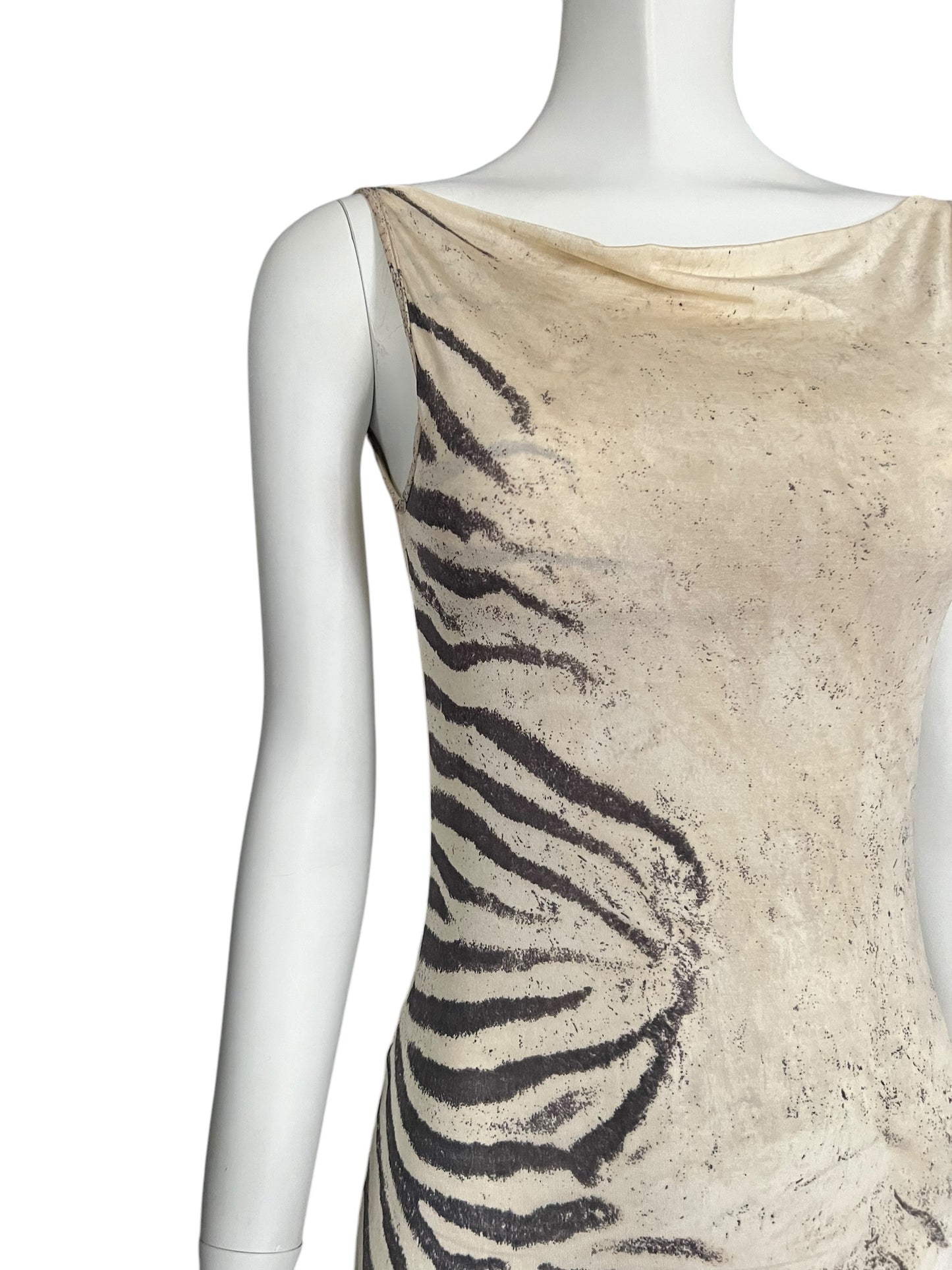 ROBERTO CAVALLI S/S 1999 Beige Zebra-Print Sleeveless Dress (XS)