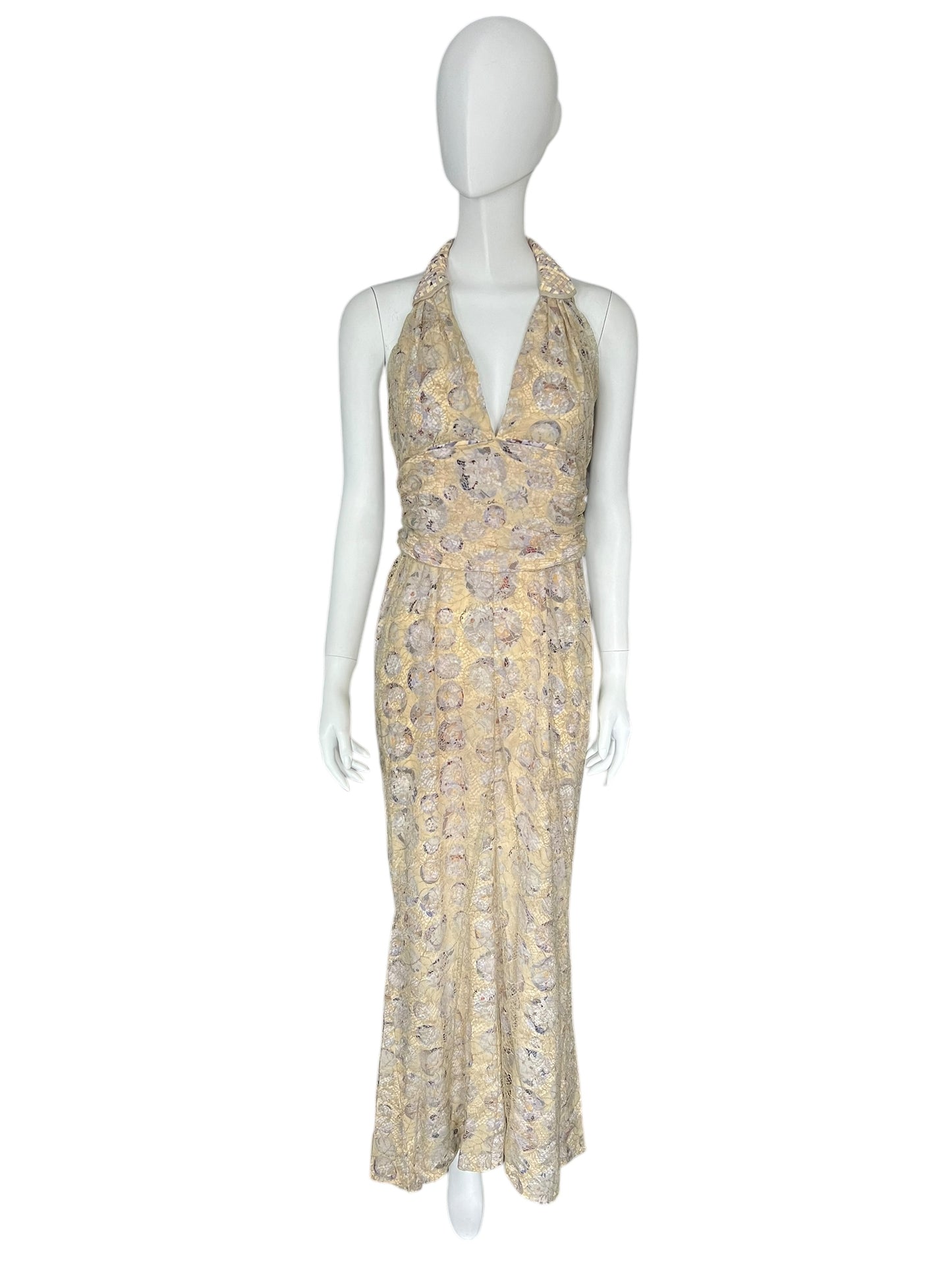 FENDI Vintage Halterneck Lace Maxi Dress (L)