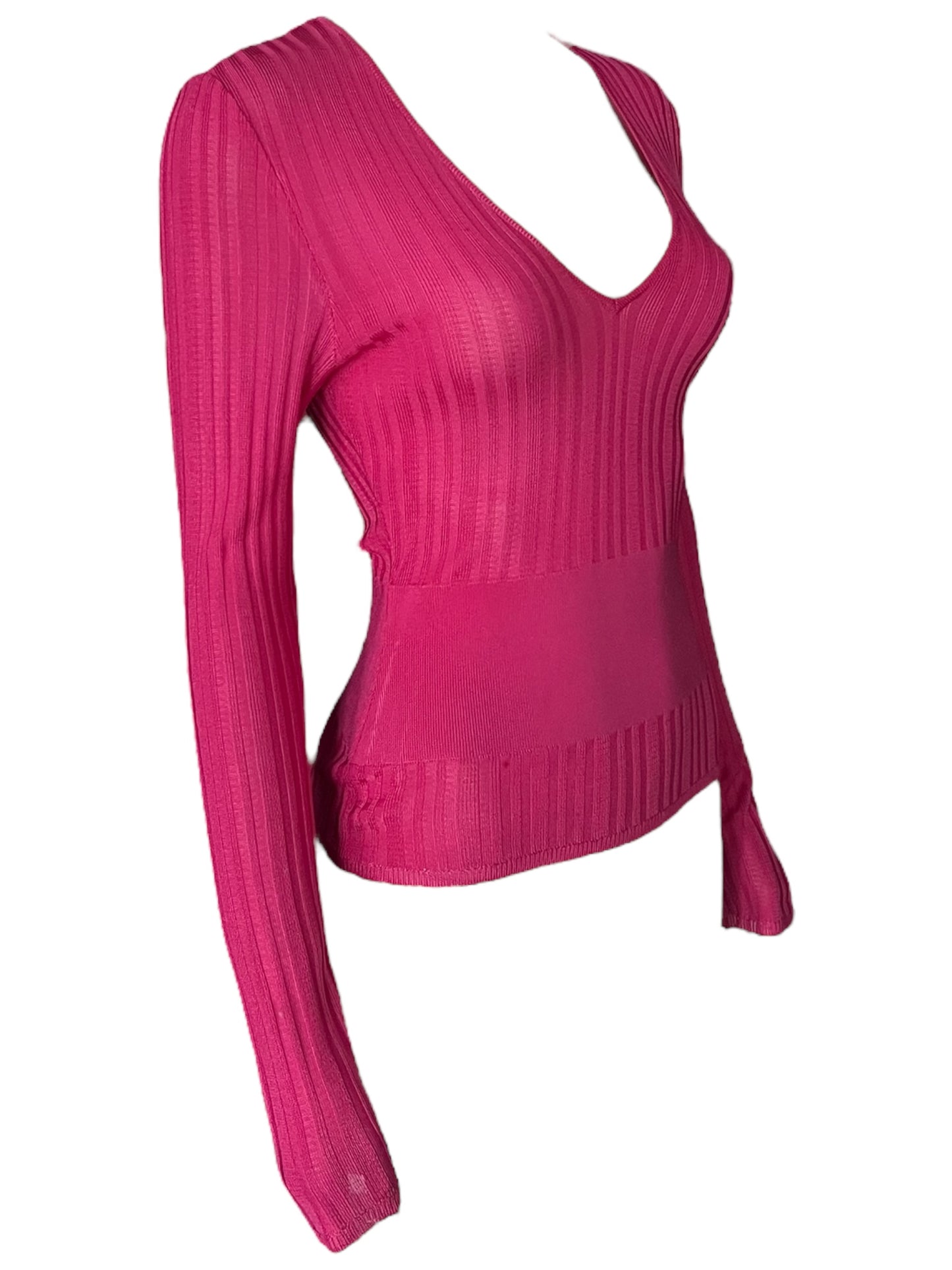 THIERRY MUGLER 1990s Fuchsia Ribbed Knit Top (S)
