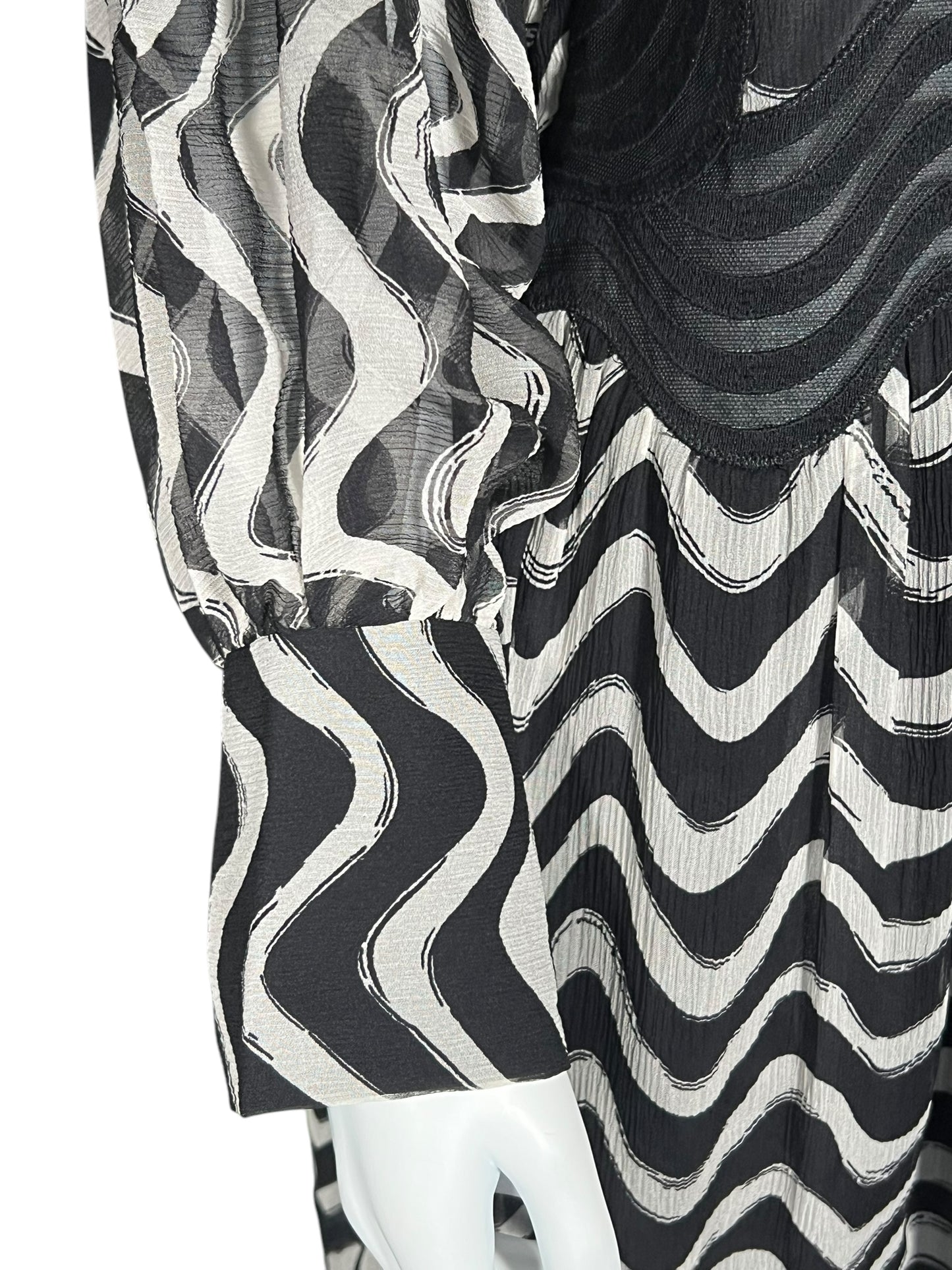 STELLA MCCARTNEY Black and White Wave Embroidered Silk Mini Dress (S)