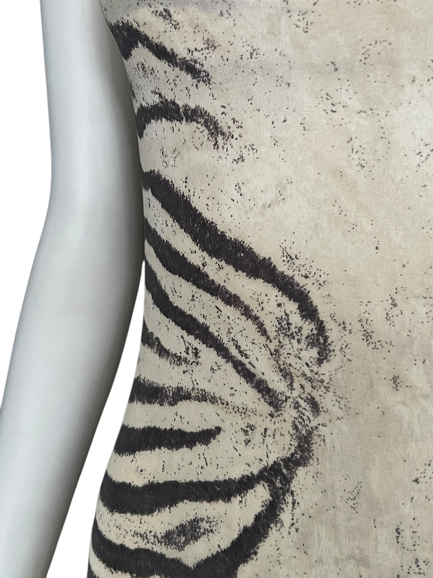 ROBERTO CAVALLI S/S 1999 Beige Zebra-Print Sleeveless Dress (XS)