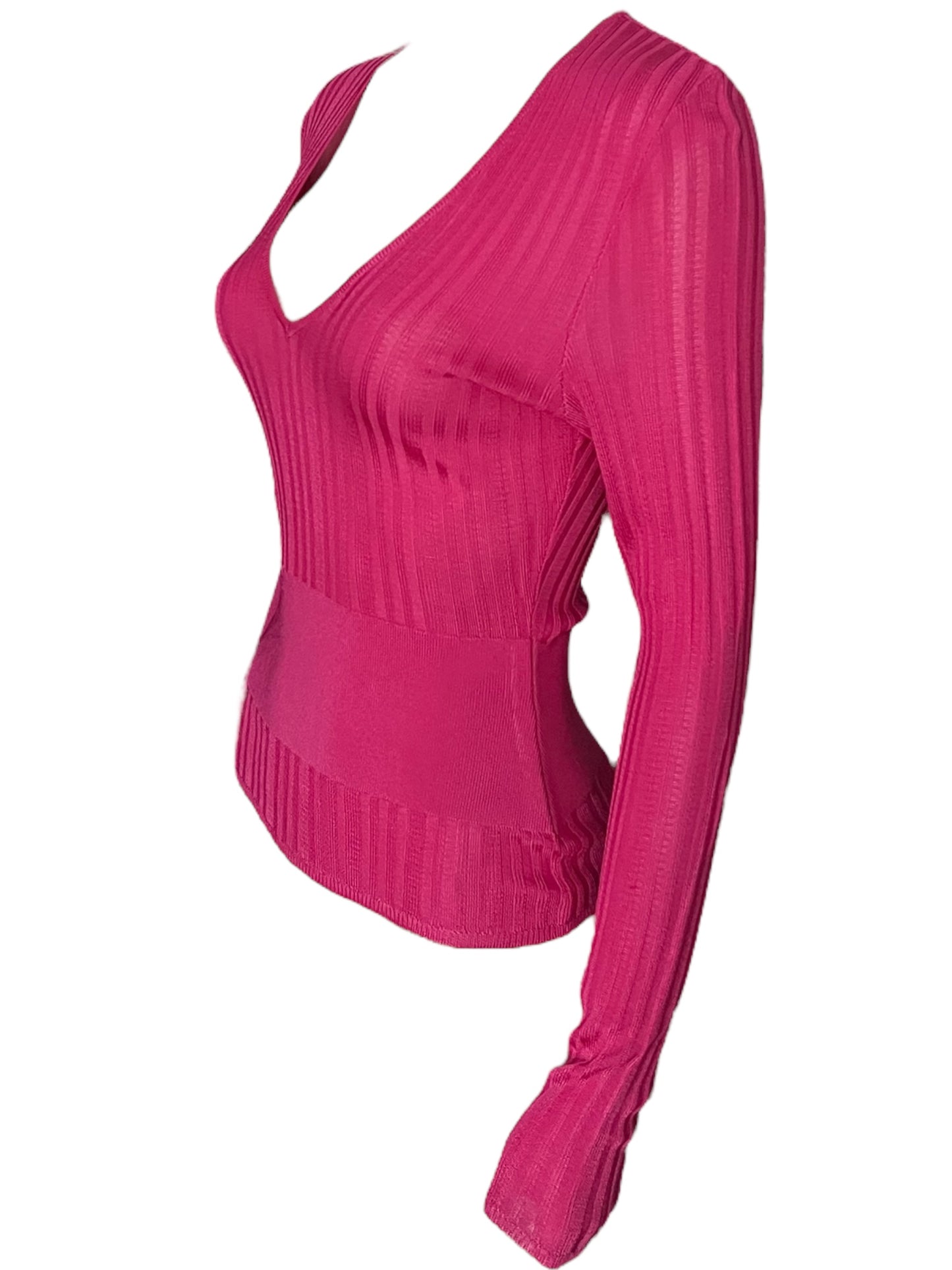 THIERRY MUGLER 1990s Fuchsia Ribbed Knit Top (S)