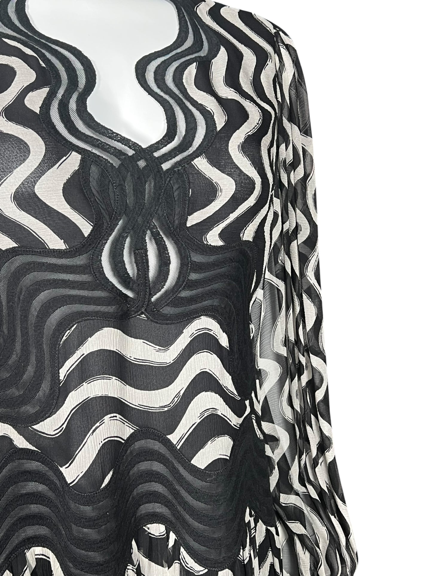 STELLA MCCARTNEY Black and White Wave Embroidered Silk Mini Dress (S)
