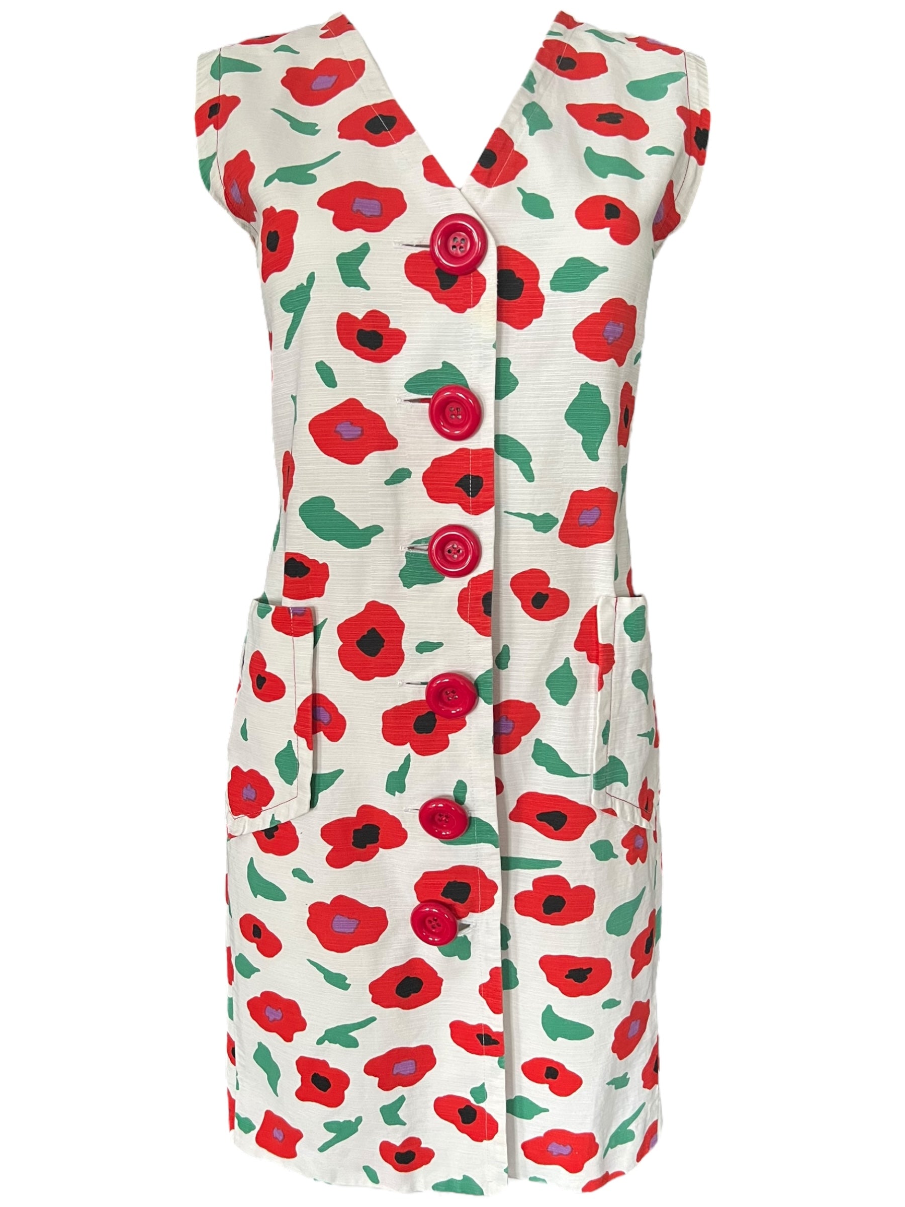 YVES SAINT LAURENT S/S 1996 Poppy Print Buttoned Dress (S)