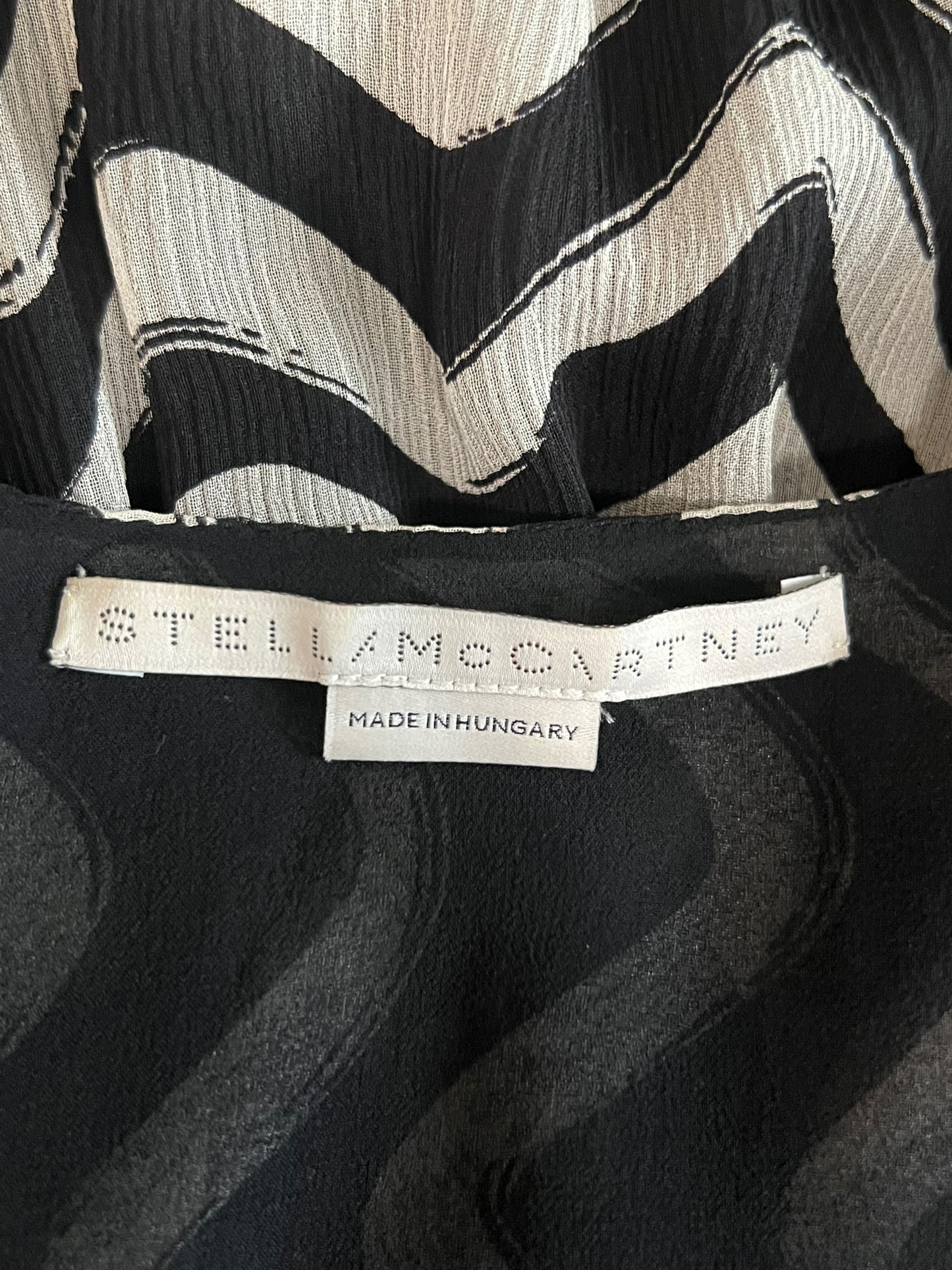 STELLA MCCARTNEY Black and White Wave Embroidered Silk Mini Dress (S)
