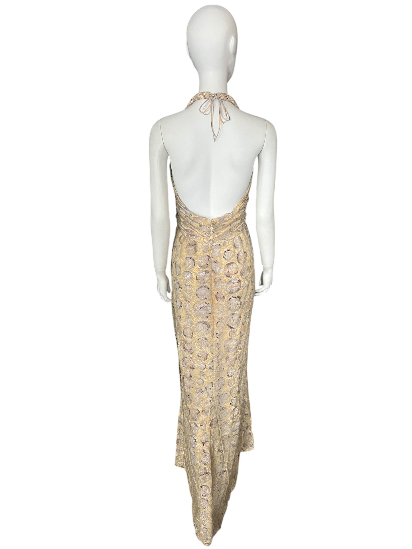 FENDI Vintage Halterneck Lace Maxi Dress (L)