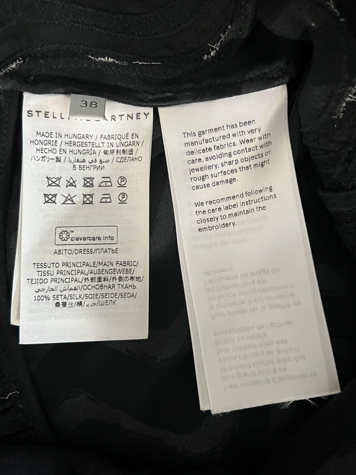 STELLA MCCARTNEY Black and White Wave Embroidered Silk Mini Dress (S)