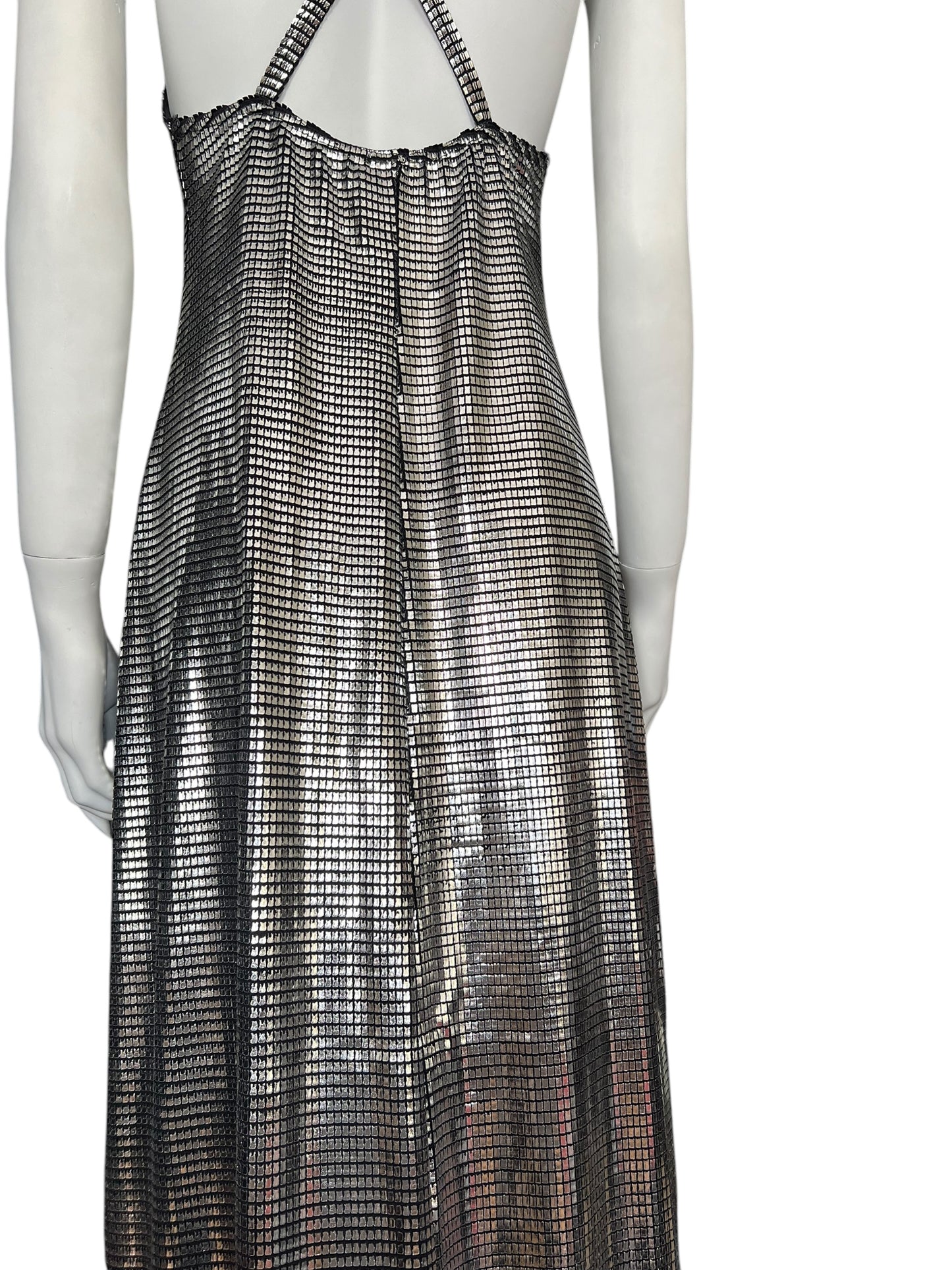 PACO RABANNE 1990s Metallic Grid Slip Dress (M)