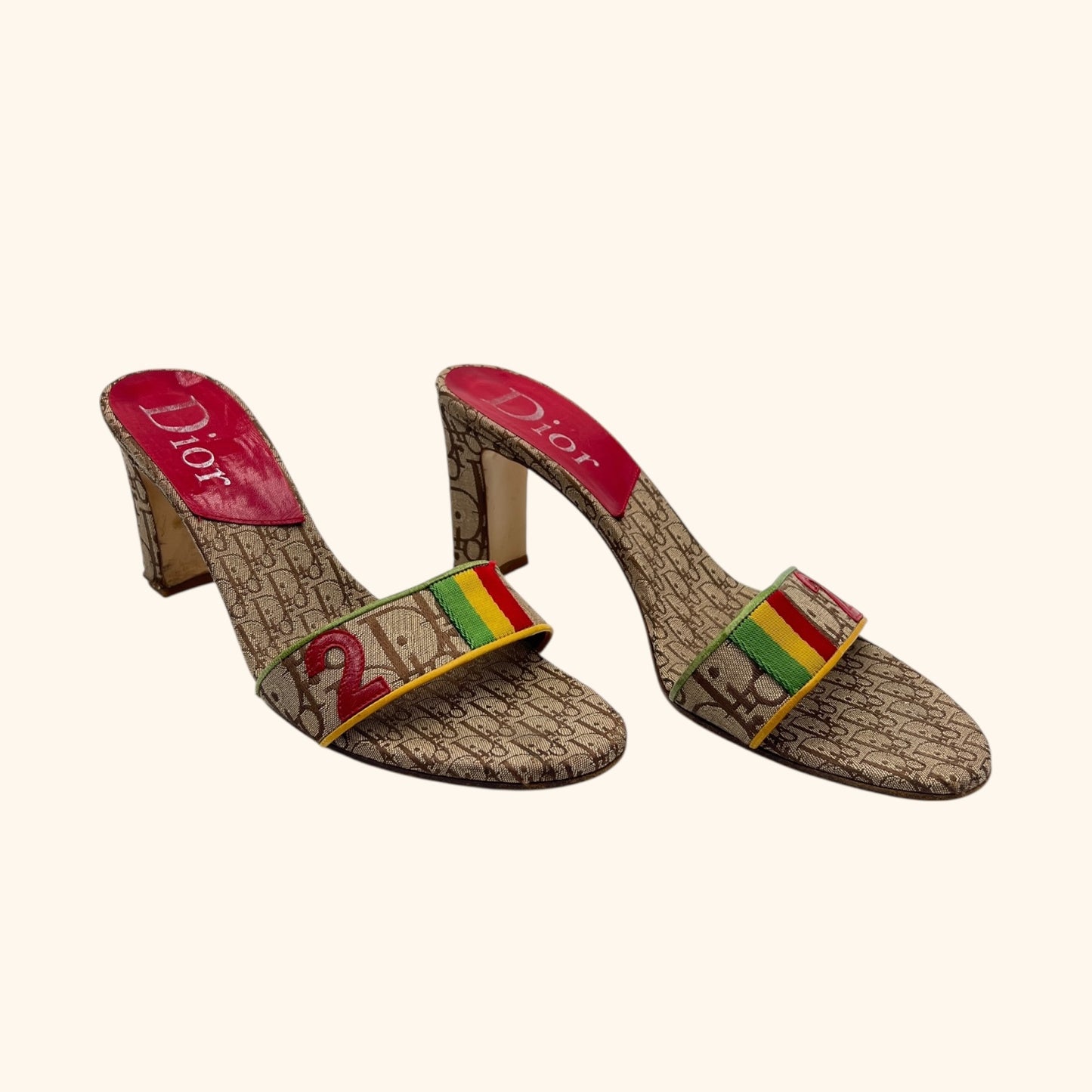 Christian Dior by John Galliano F/W 2004 Rasta Monogram Heeled Mules