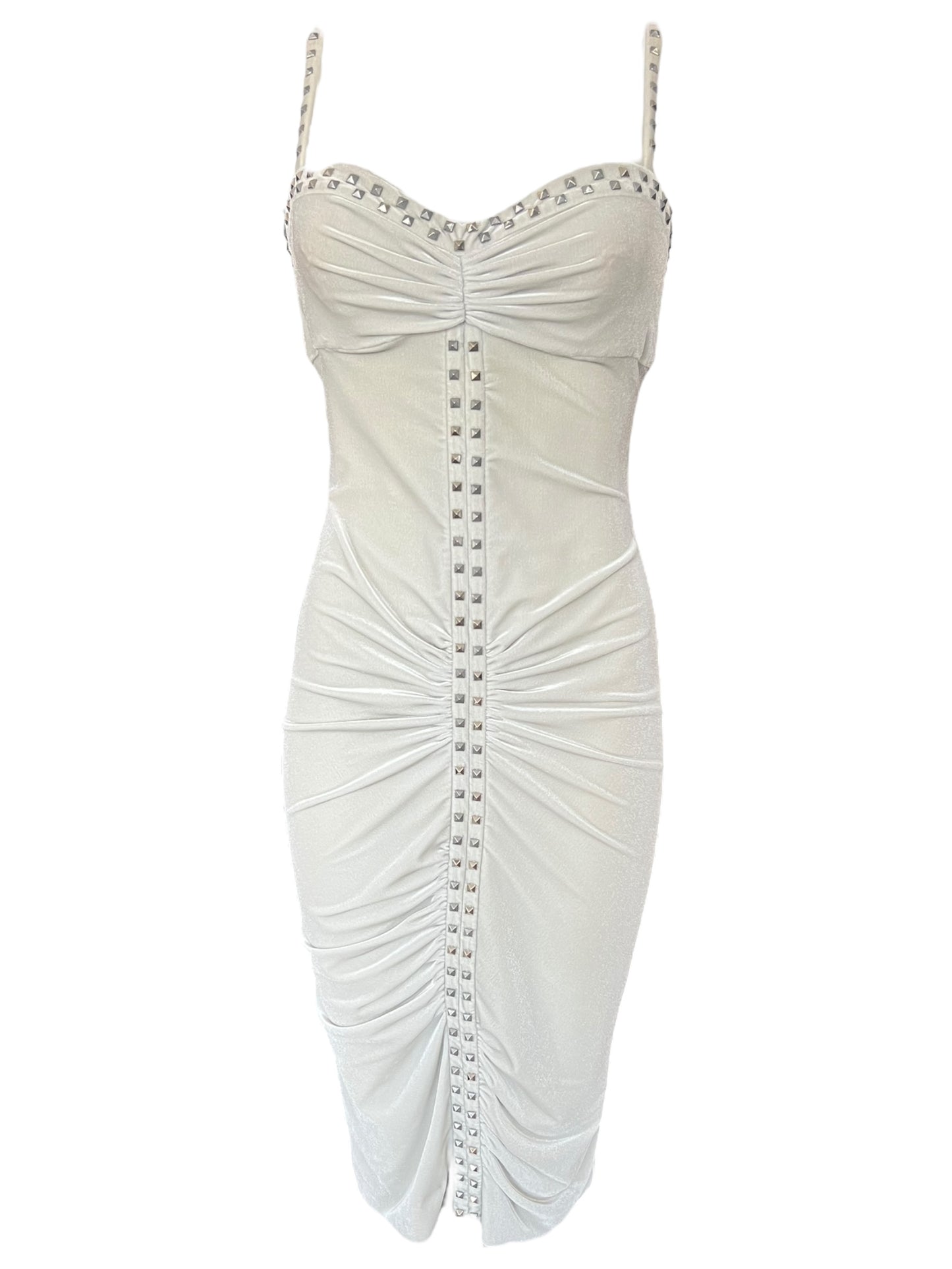 VERSACE F/W 2004 “Punk” Studded White Ruched Dress (M-L)