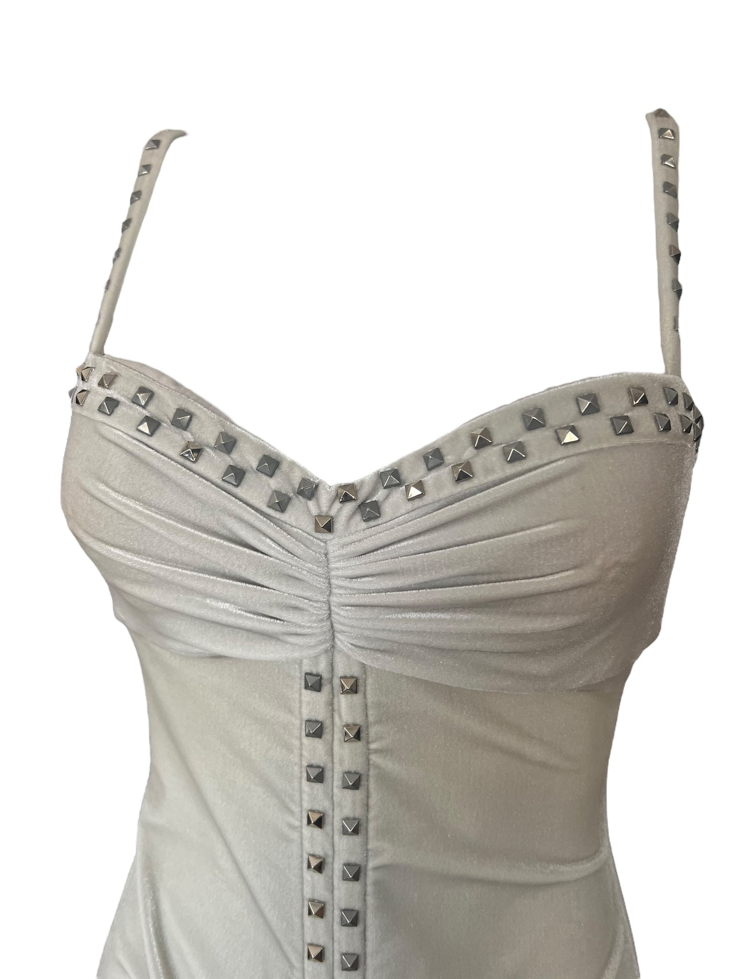 VERSACE F/W 2004 “Punk” Studded White Ruched Dress (M-L)