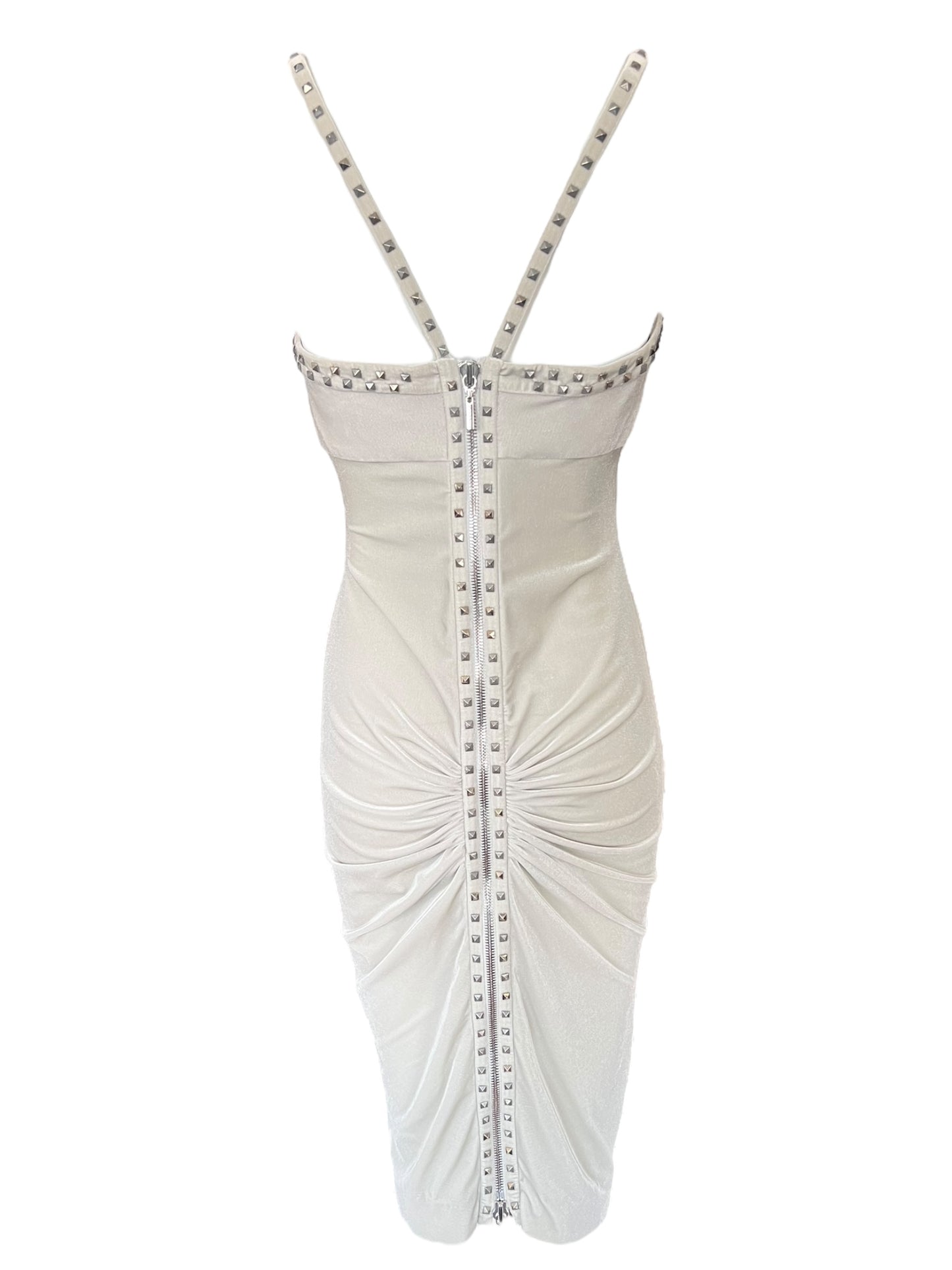 VERSACE F/W 2004 “Punk” Studded White Ruched Dress (M-L)