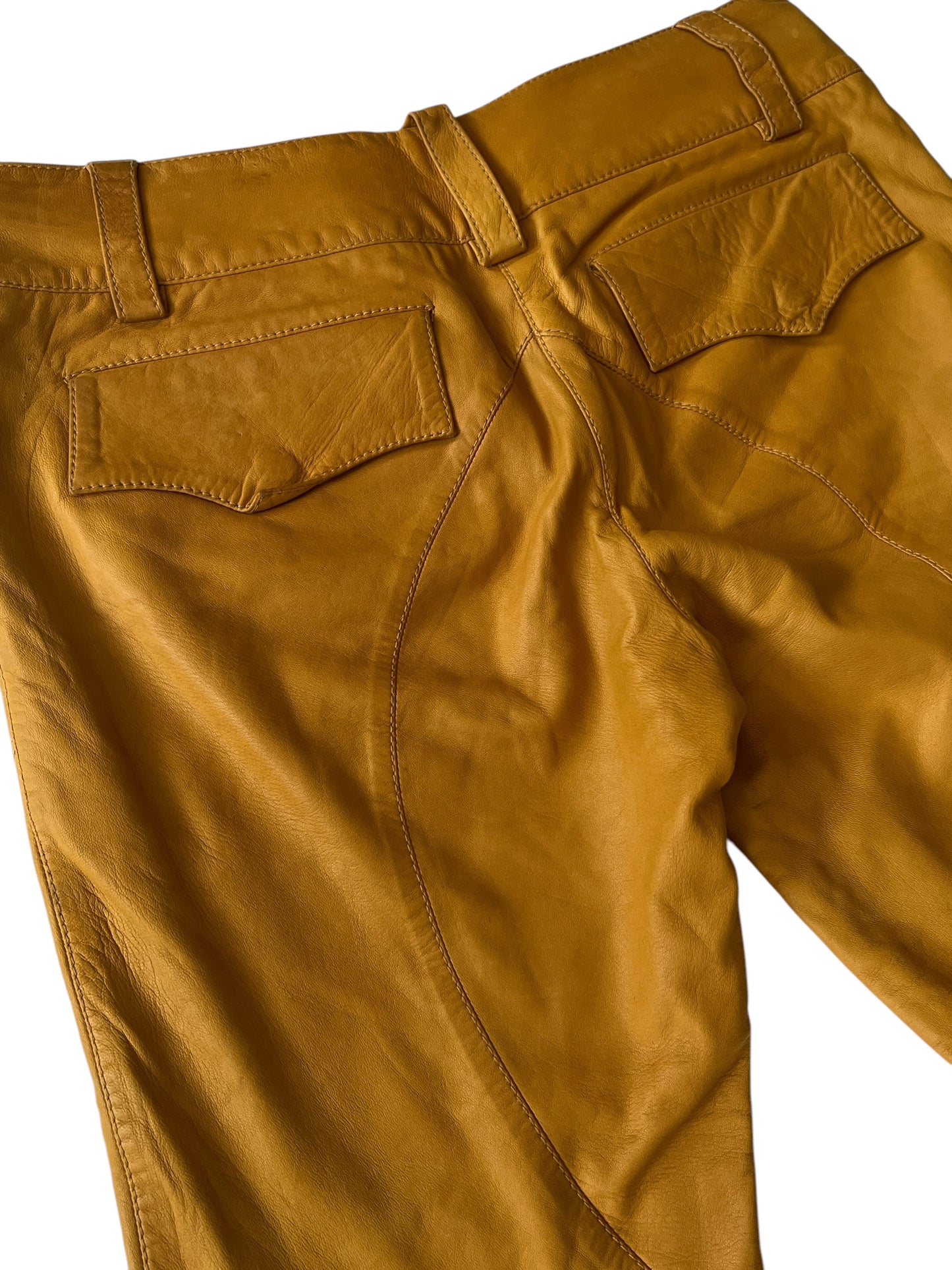 ROBERTO CAVALLI S/S 2003 Camel Leather Lace-Up Trousers (M)
