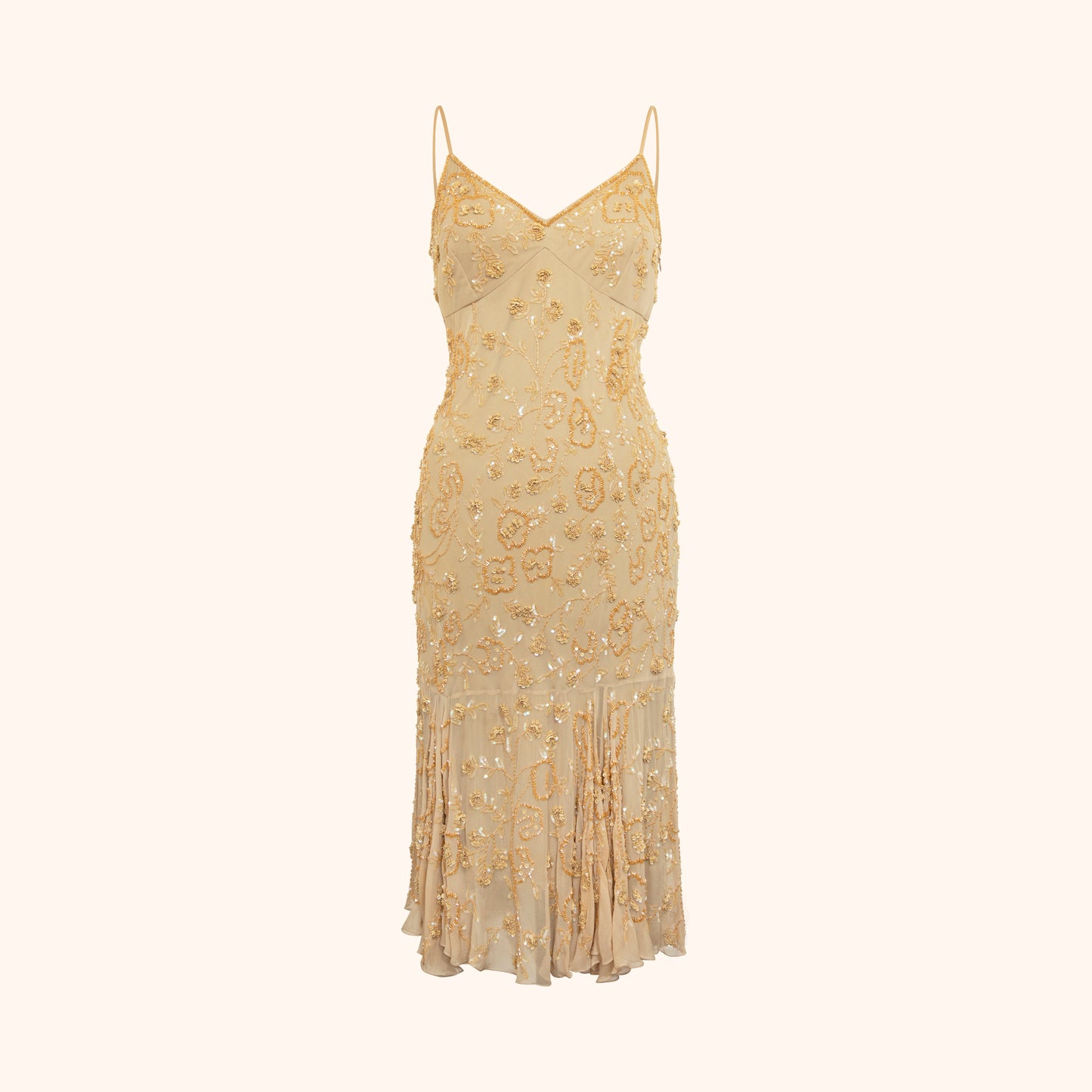 Versace 1990s Embellished Nude Silk Midi Dress