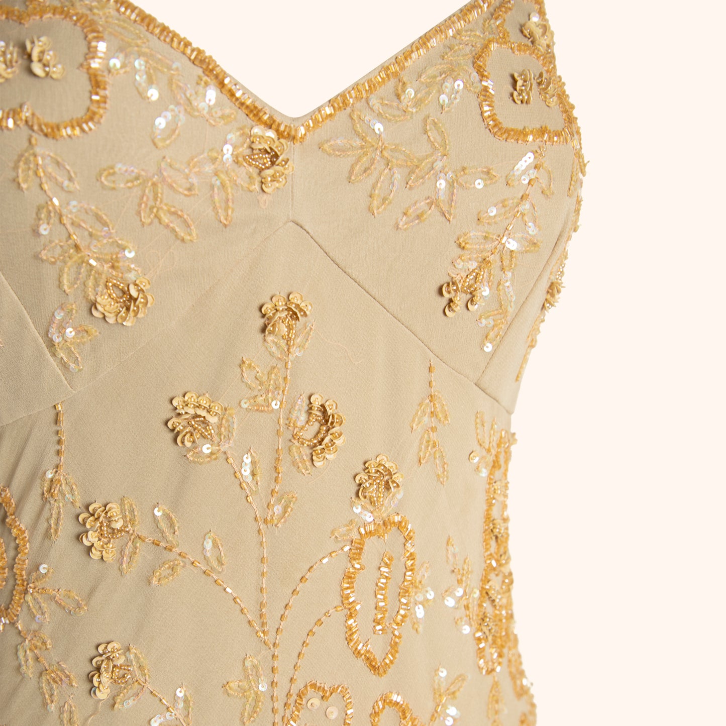 Versace 1990s Embellished Nude Silk Midi Dress