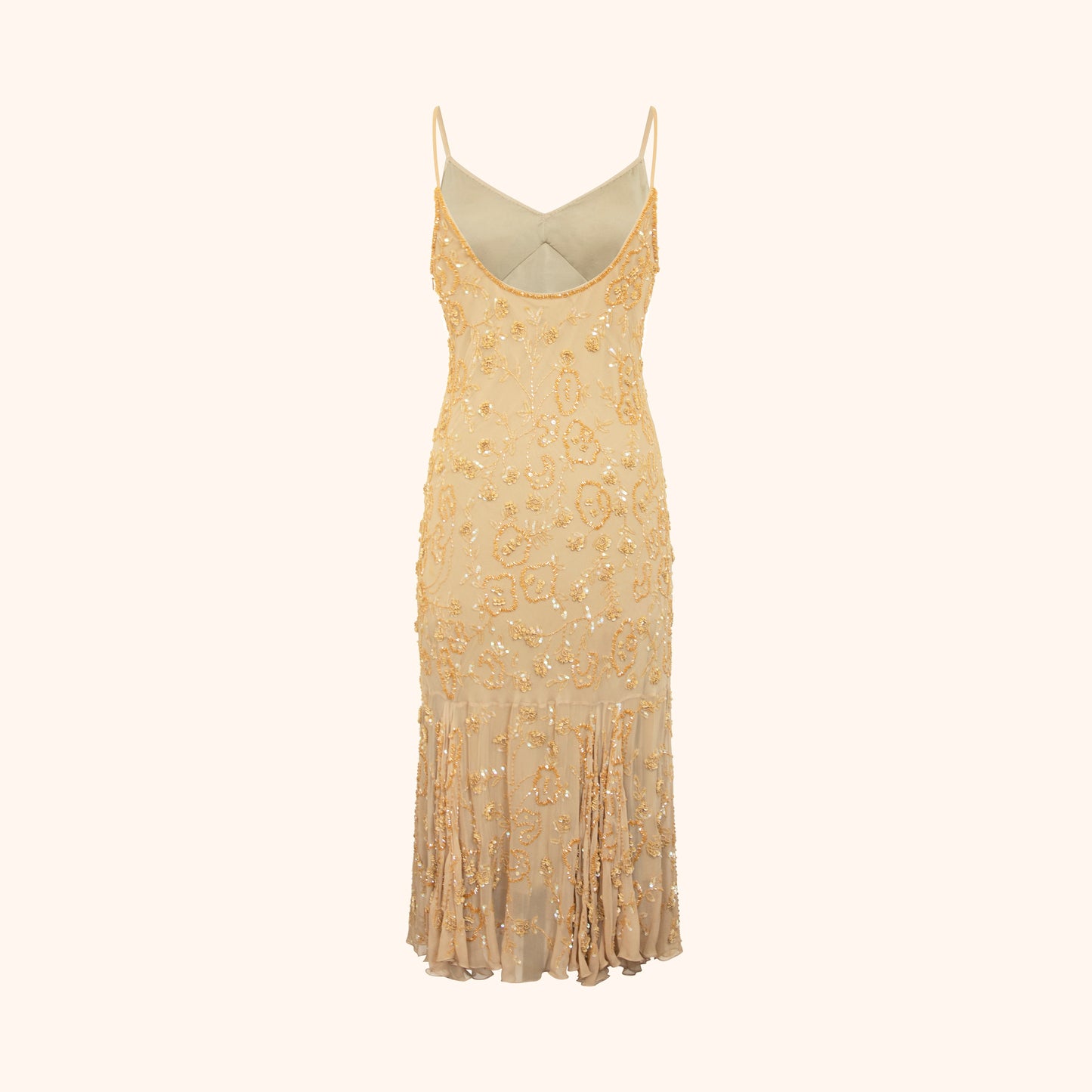 Versace 1990s Embellished Nude Silk Midi Dress