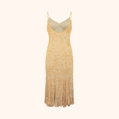 Versace 1990s Embellished Nude Silk Midi Dress