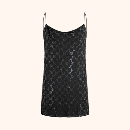 Gucci by Tom Ford S/S 1998 Crystal-Embellished GG Chiffon Mini Dress