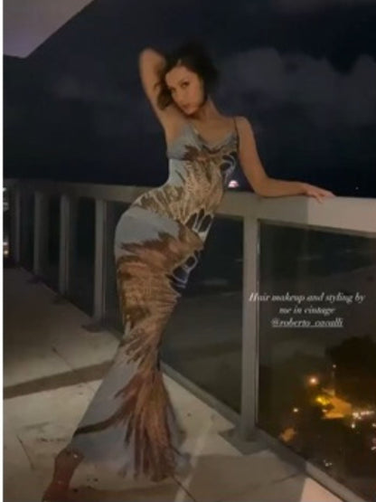 ROBERTO CAVALLI S/S 2004 Multi-Colored Silk Midi Dress (M)